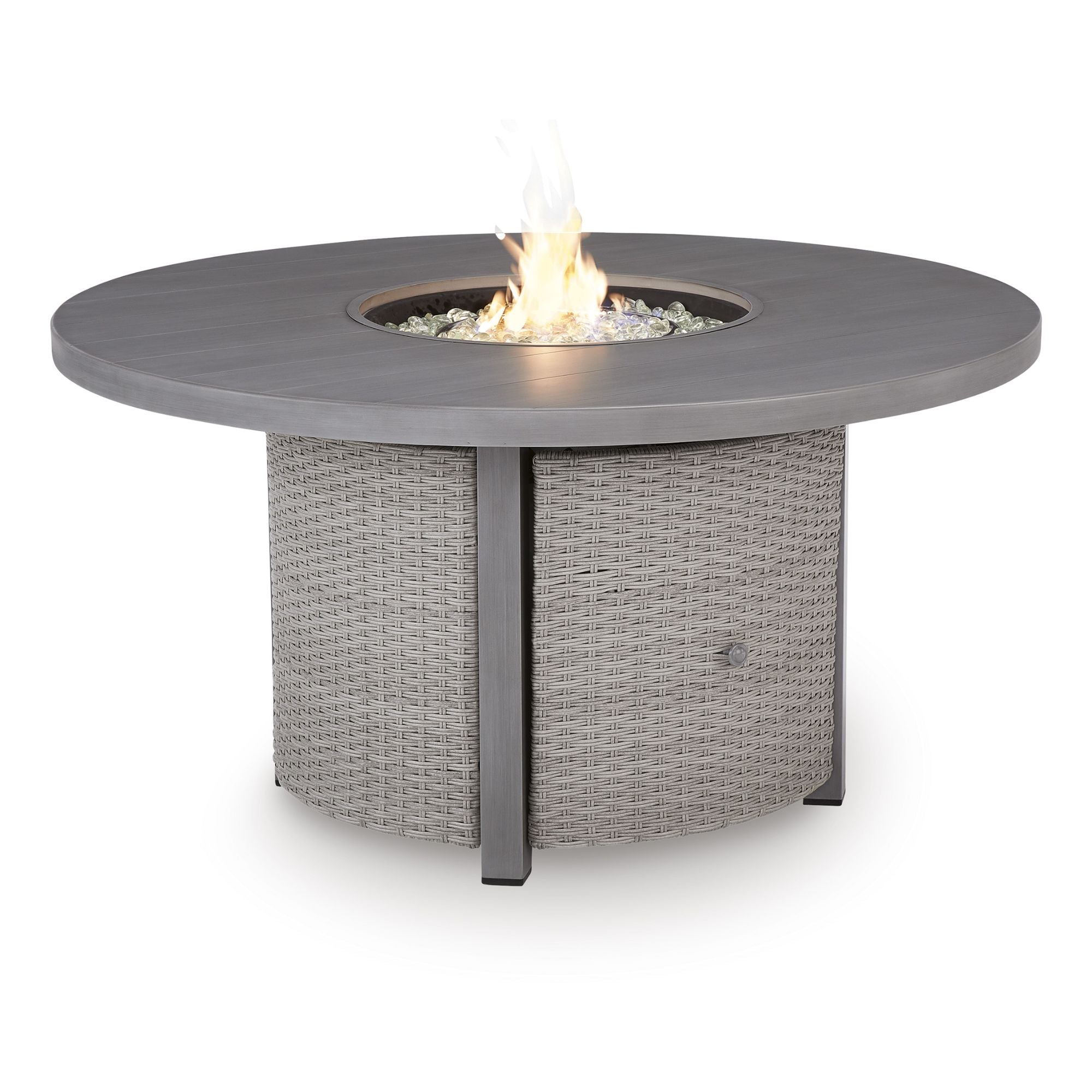 Outdoor Gas Fire Pit Table – Gray Resin Wicker with 50,000 BTU Burner