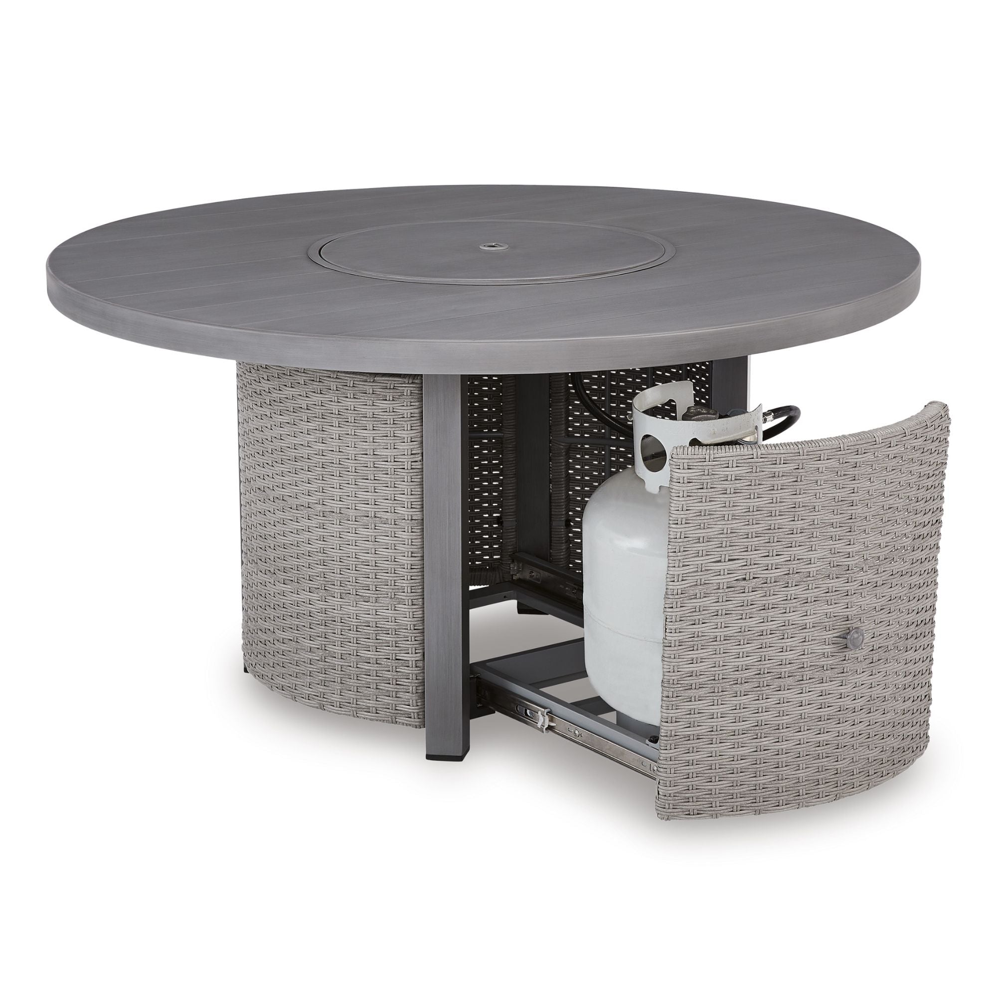 Outdoor Gas Fire Pit Table – Gray Resin Wicker with 50,000 BTU Burner