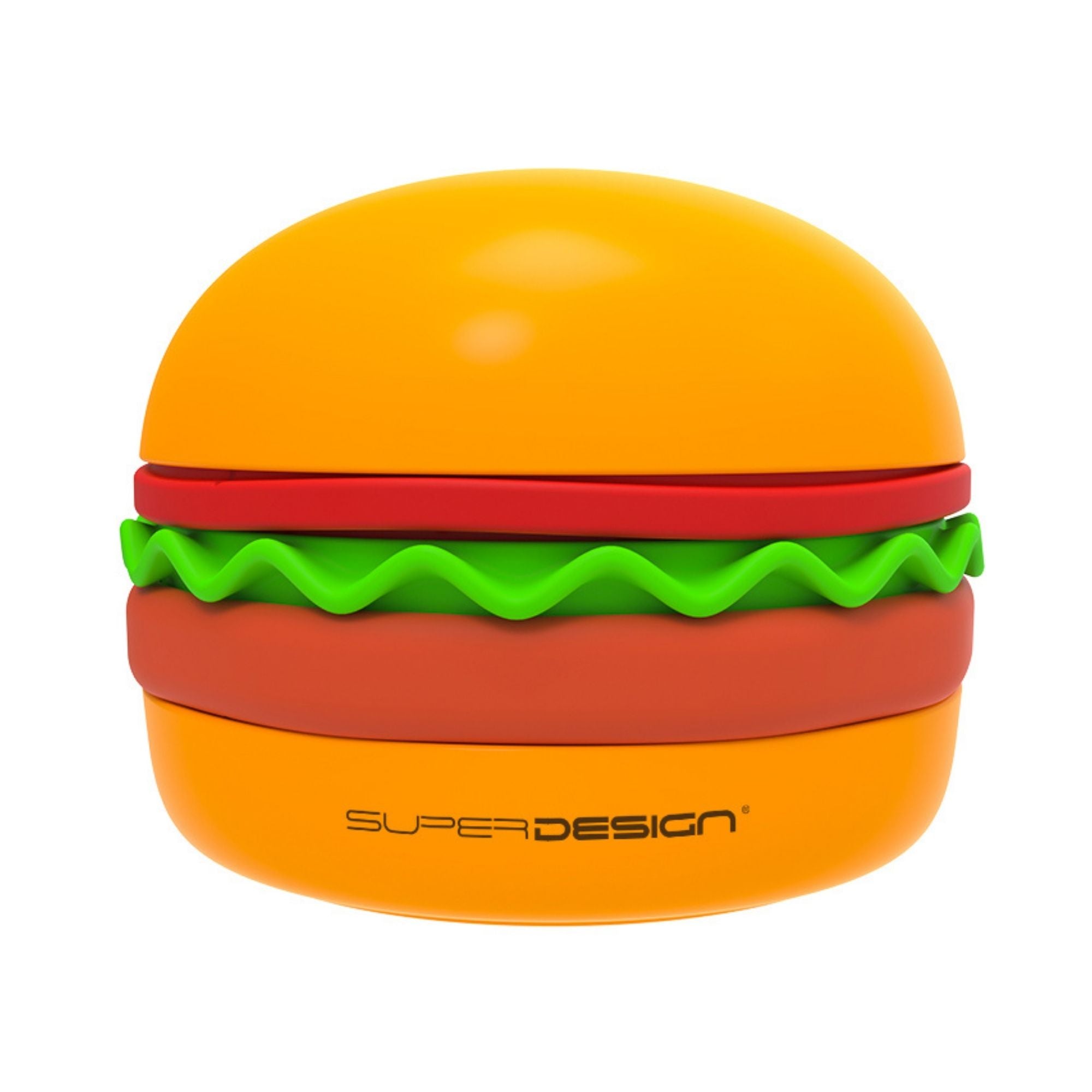Orange Superdesign hamburger-shaped slow feeder pet bowl from CastleUp Experience Centre