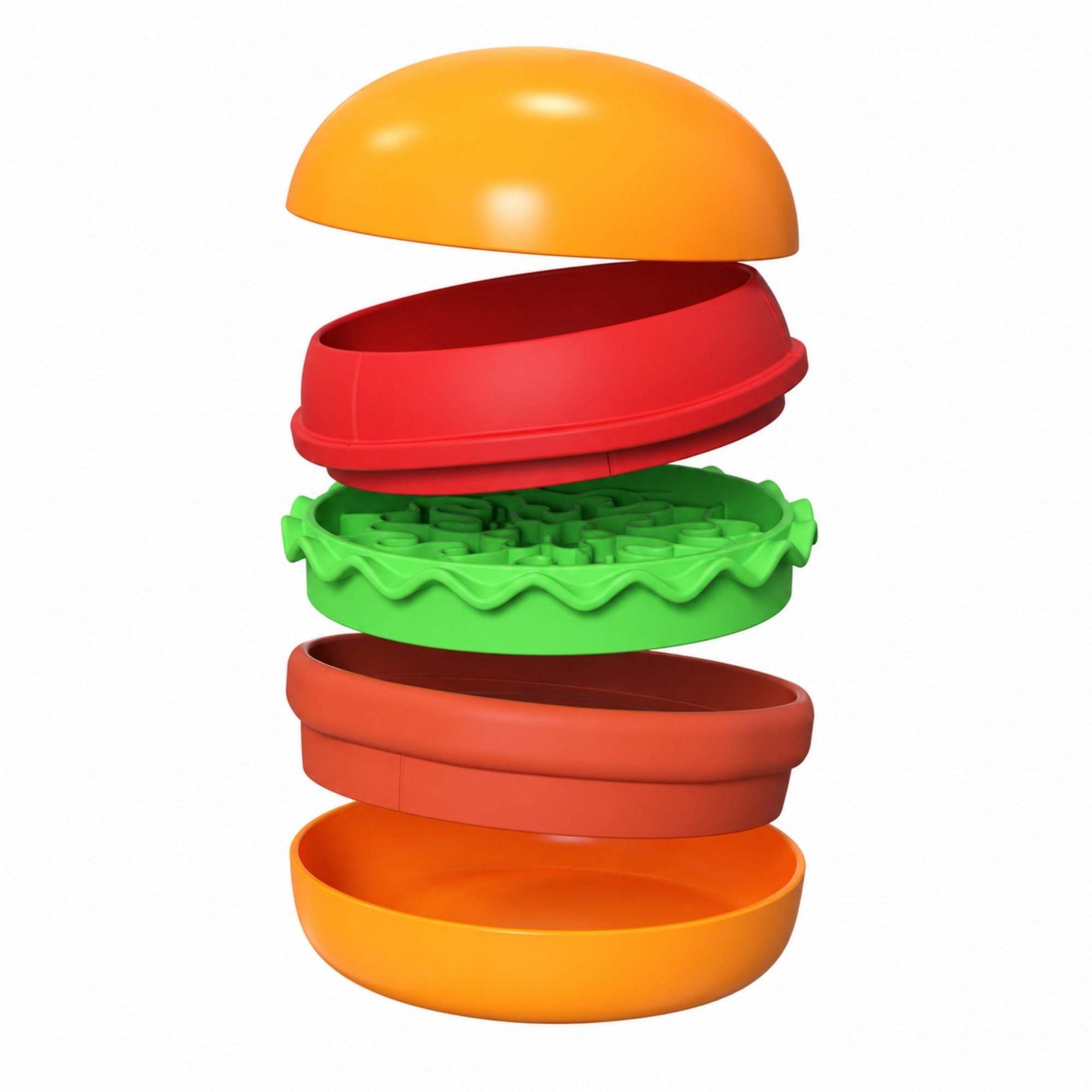 Orange Superdesign hamburger-shaped slow feeder pet bowl, CastleUp Experience Centre brand