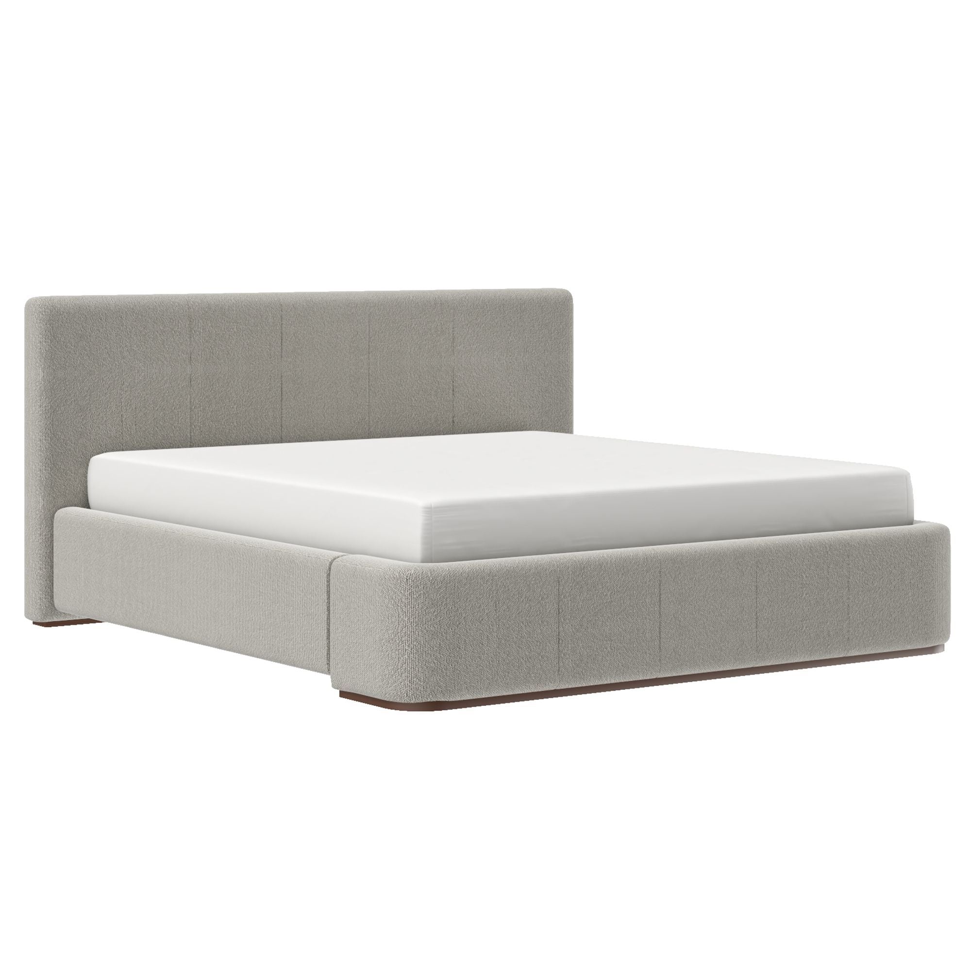 Harrod Upholstered Platform Bed in Mushroom and Walnut