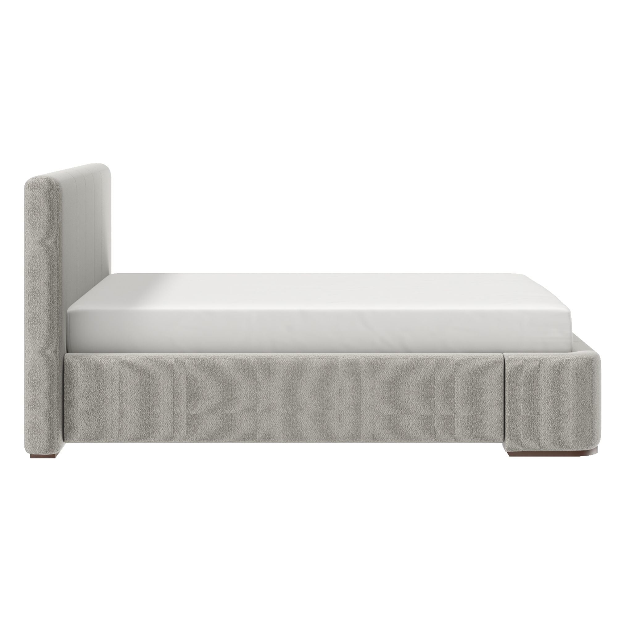 Harrod Upholstered Platform Bed in Mushroom and Walnut
