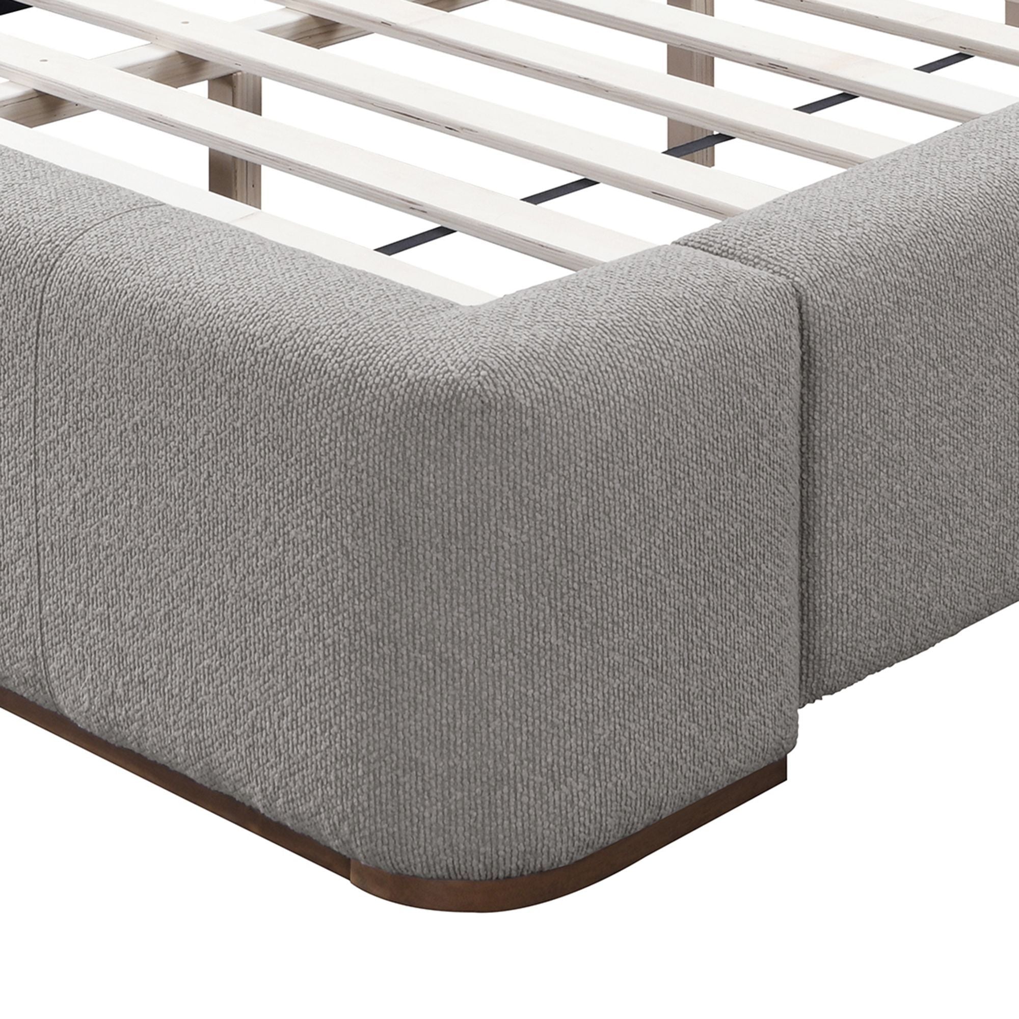 Harrod Upholstered Platform Bed in Mushroom and Walnut