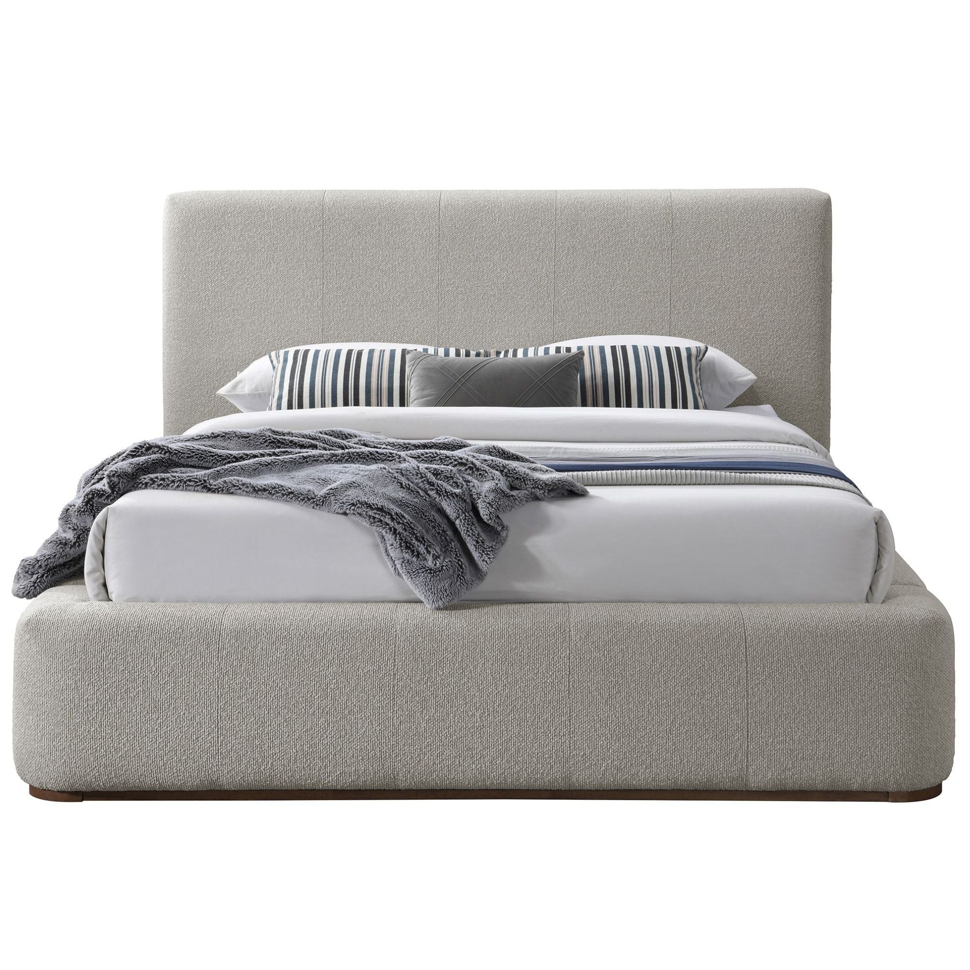 Harrod Upholstered Platform Bed in Mushroom and Walnut