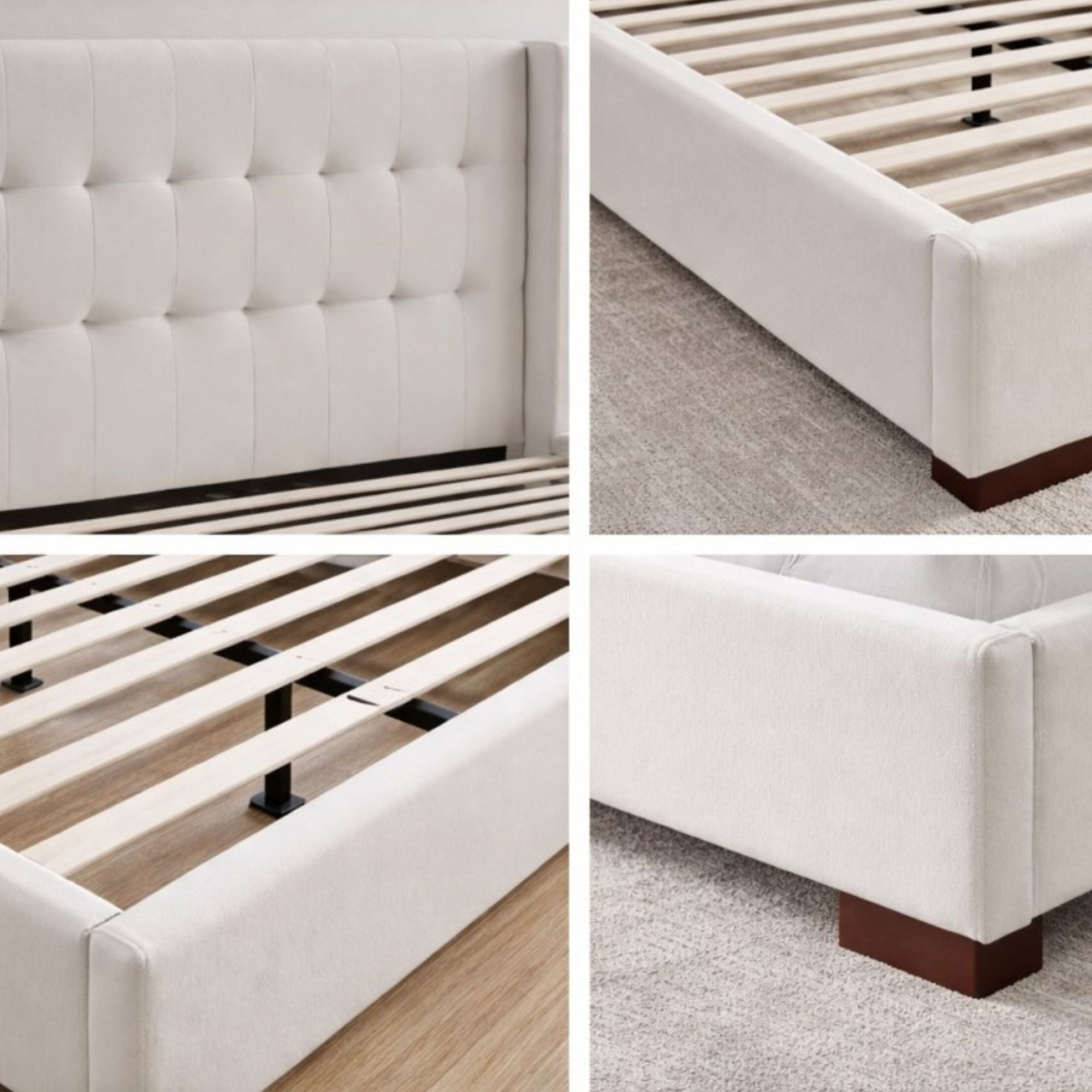 Micah Tufted Platform Bed in Beige | CastleUp Experience Centre Online Furniture