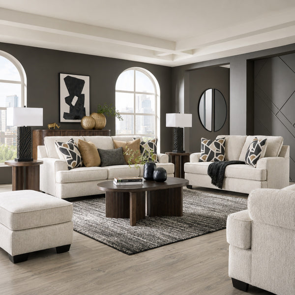 Signature Design by Ashley Heartcort sofa set in quartz color, featuring plush cushions and contemporary style, shown in a living room setting.