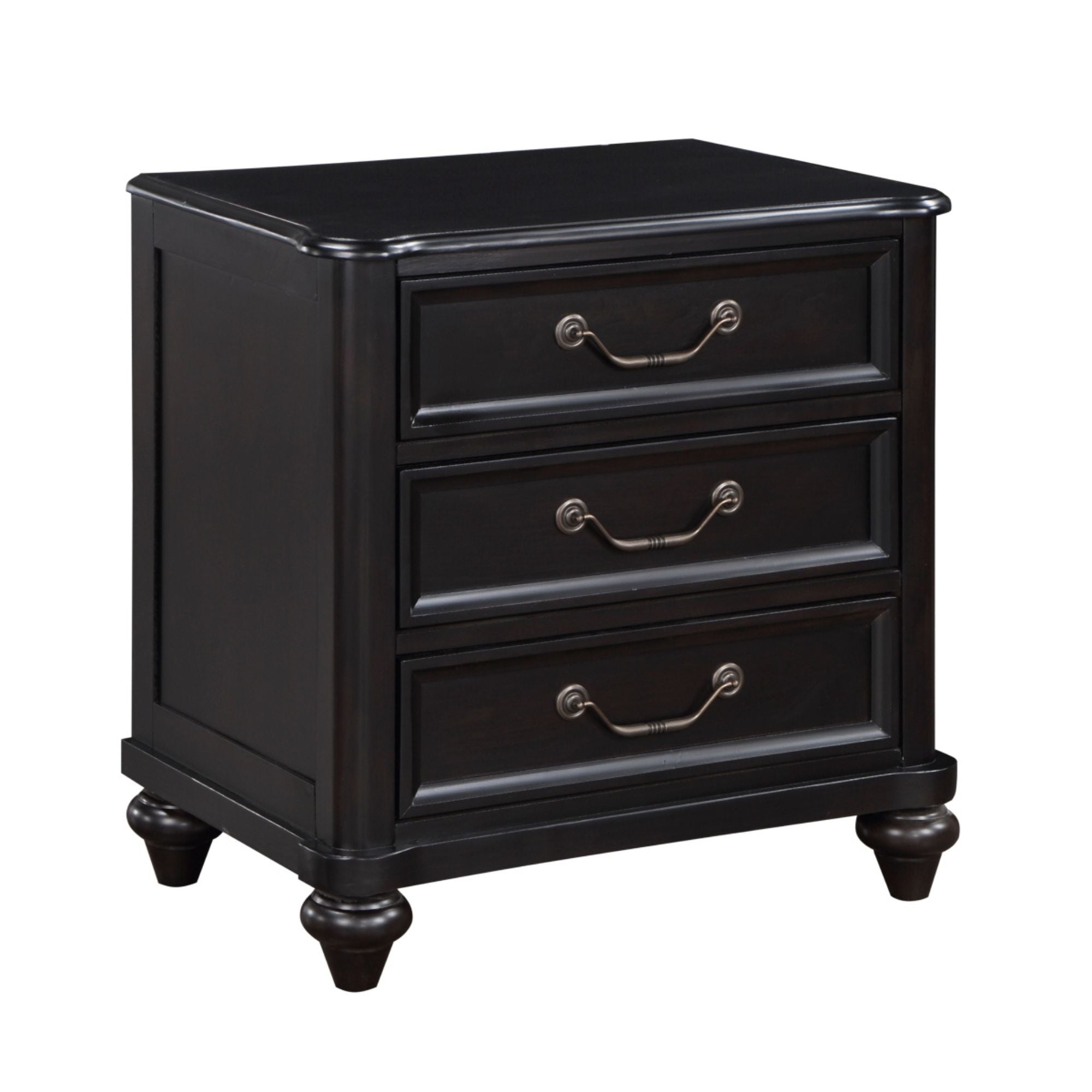 M.A.F Herman 3-drawer nightstand with sleek wood finish and modern design, featuring three spacious drawers for bedroom storage.