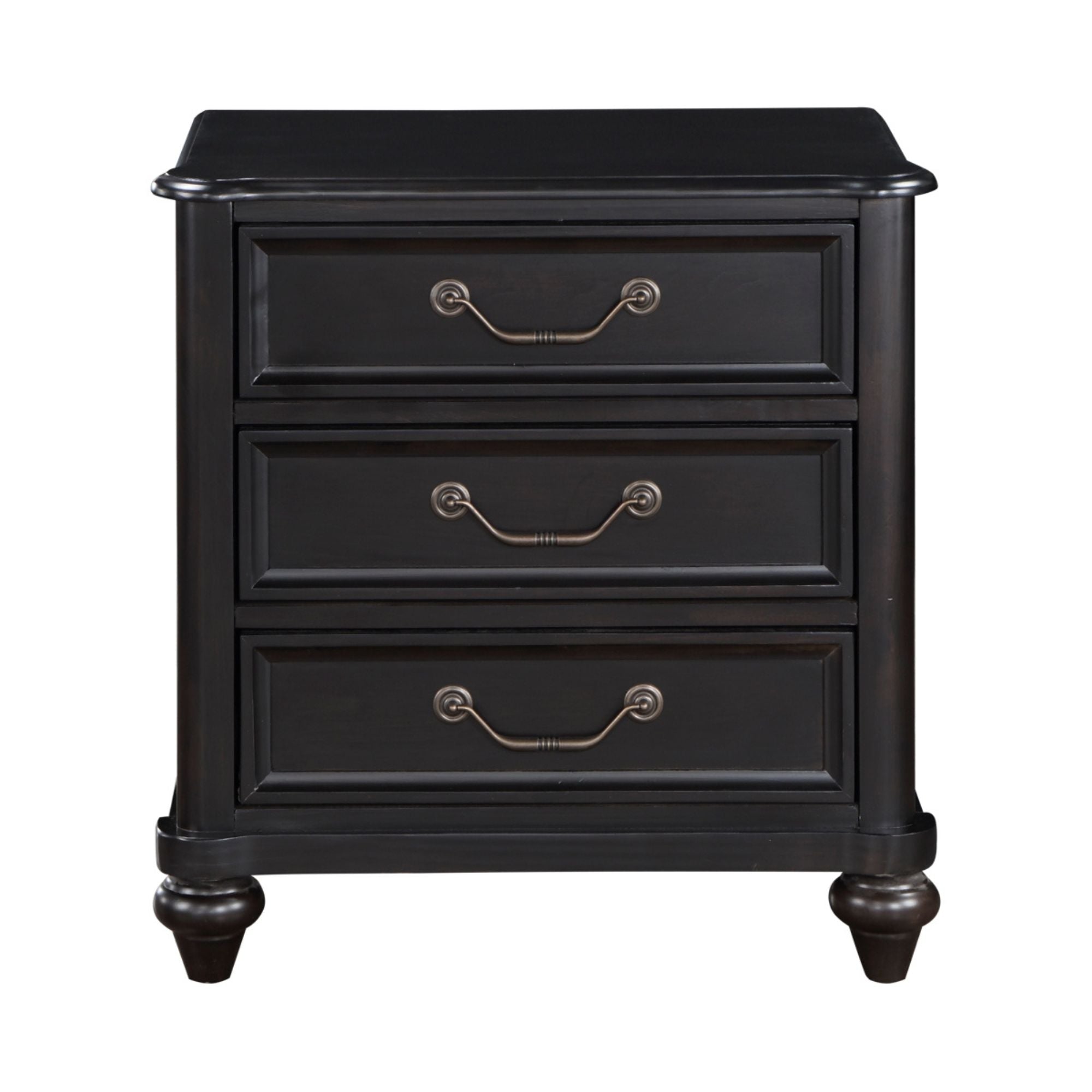 M.A.F Herman 3-drawer nightstand with sleek wood finish and modern design, featuring three spacious drawers and a flat top surface.