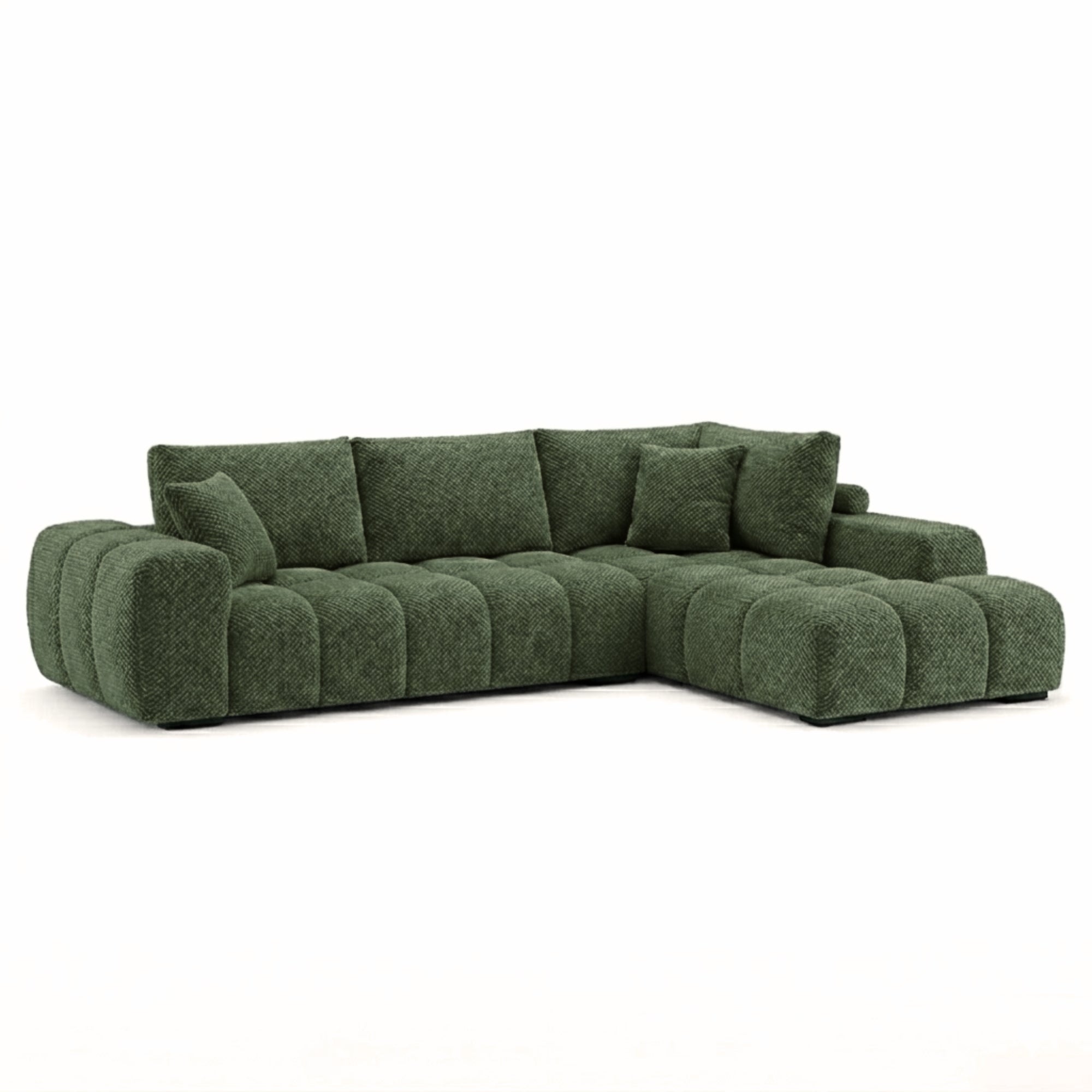 Dark green Brassex sectional sofa from Zara collection, showing plush cushions and modern design in Hunter Green fabric.