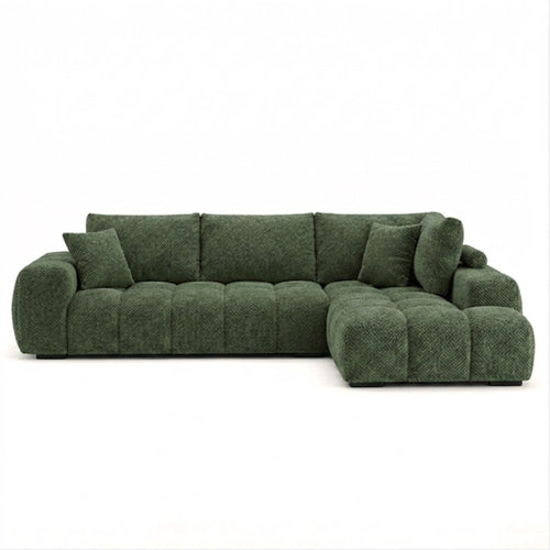 Brassex dark green sectional sofa with plush cushions, modern design, and spacious seating, ideal for contemporary living rooms.
