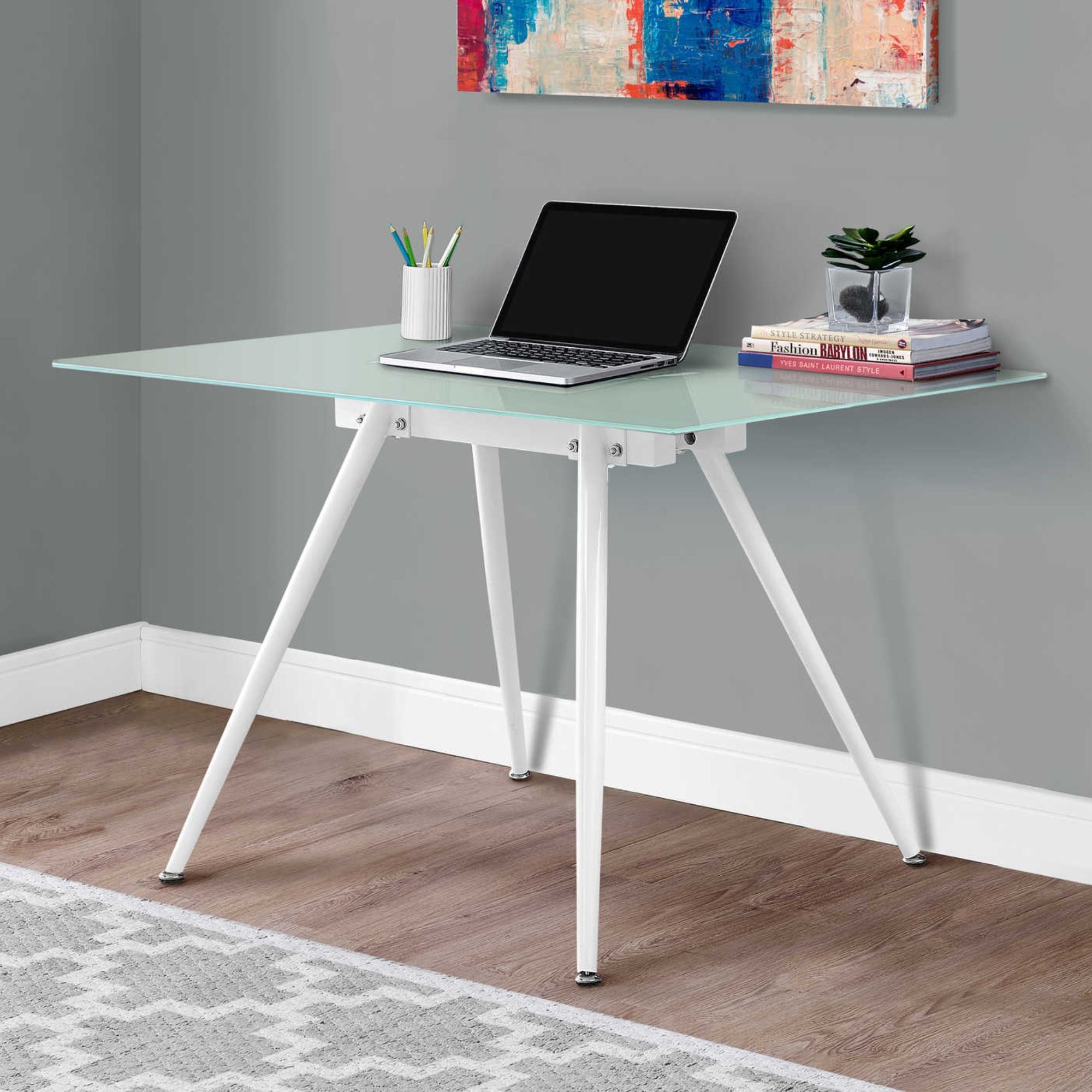 Monarch Specialties Nobilaire 48-inch wide 8mm tempered glass computer desk with sleek modern design.