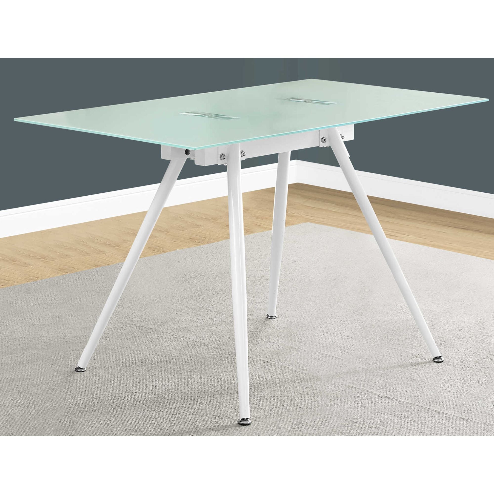 Monarch Specialties Nobilaire 48-inch wide computer desk with 8mm tempered glass surface and sleek modern design.