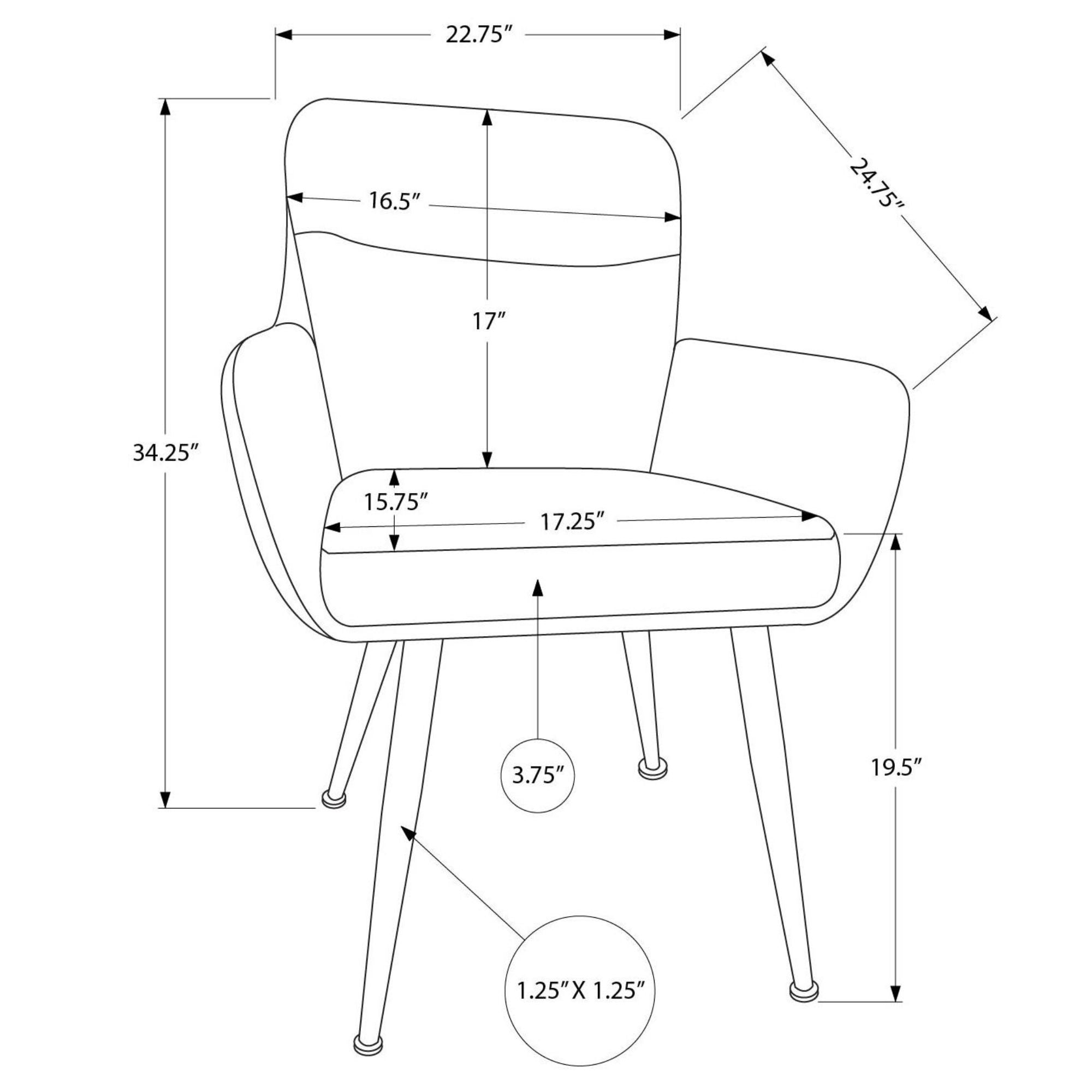 Set of two grey leather-look Monarch Specialties dining chairs with cushioned seats and sleek modern design.