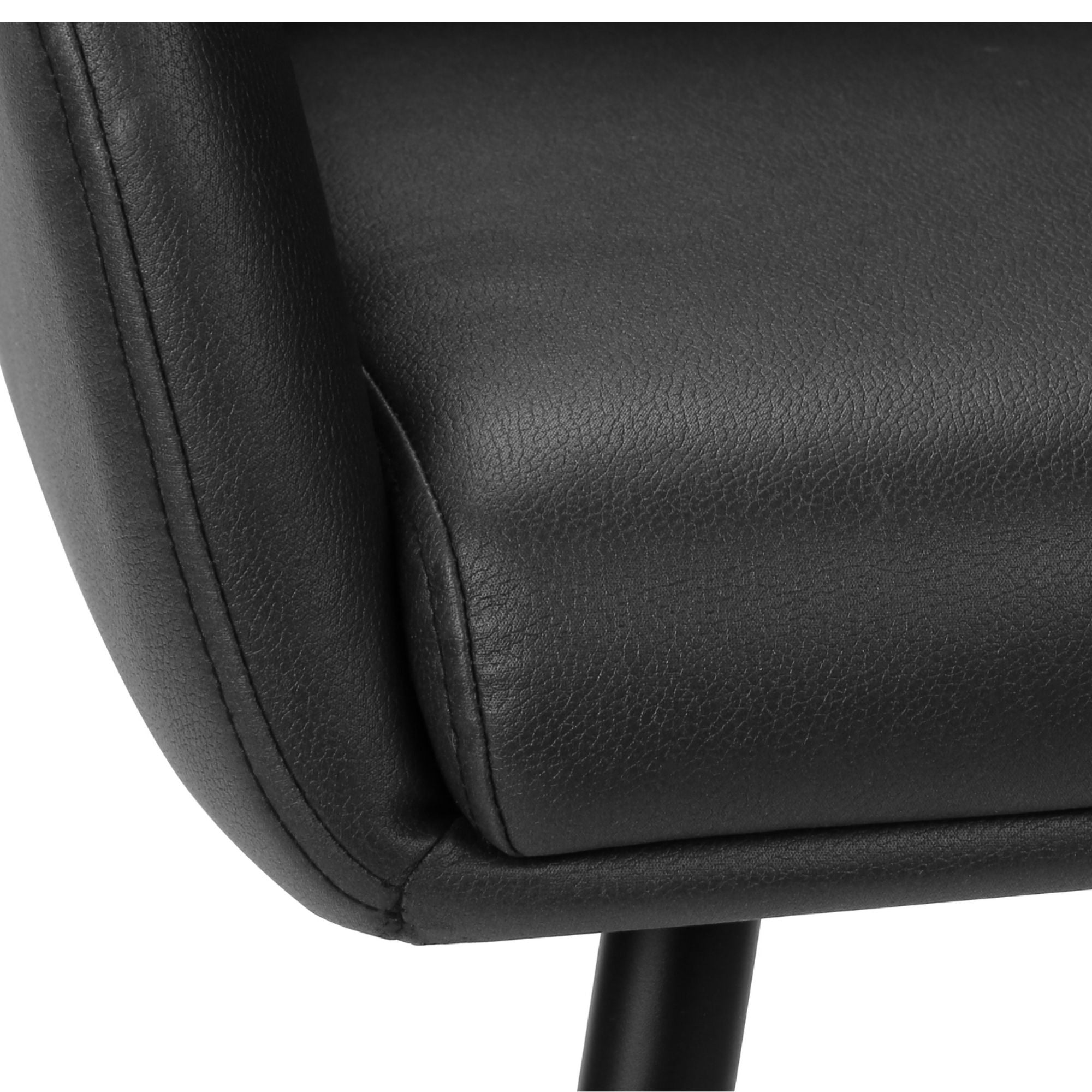 Set of two black leather-look Monarch Specialties dining chairs with sleek, modern design and sturdy metal legs.