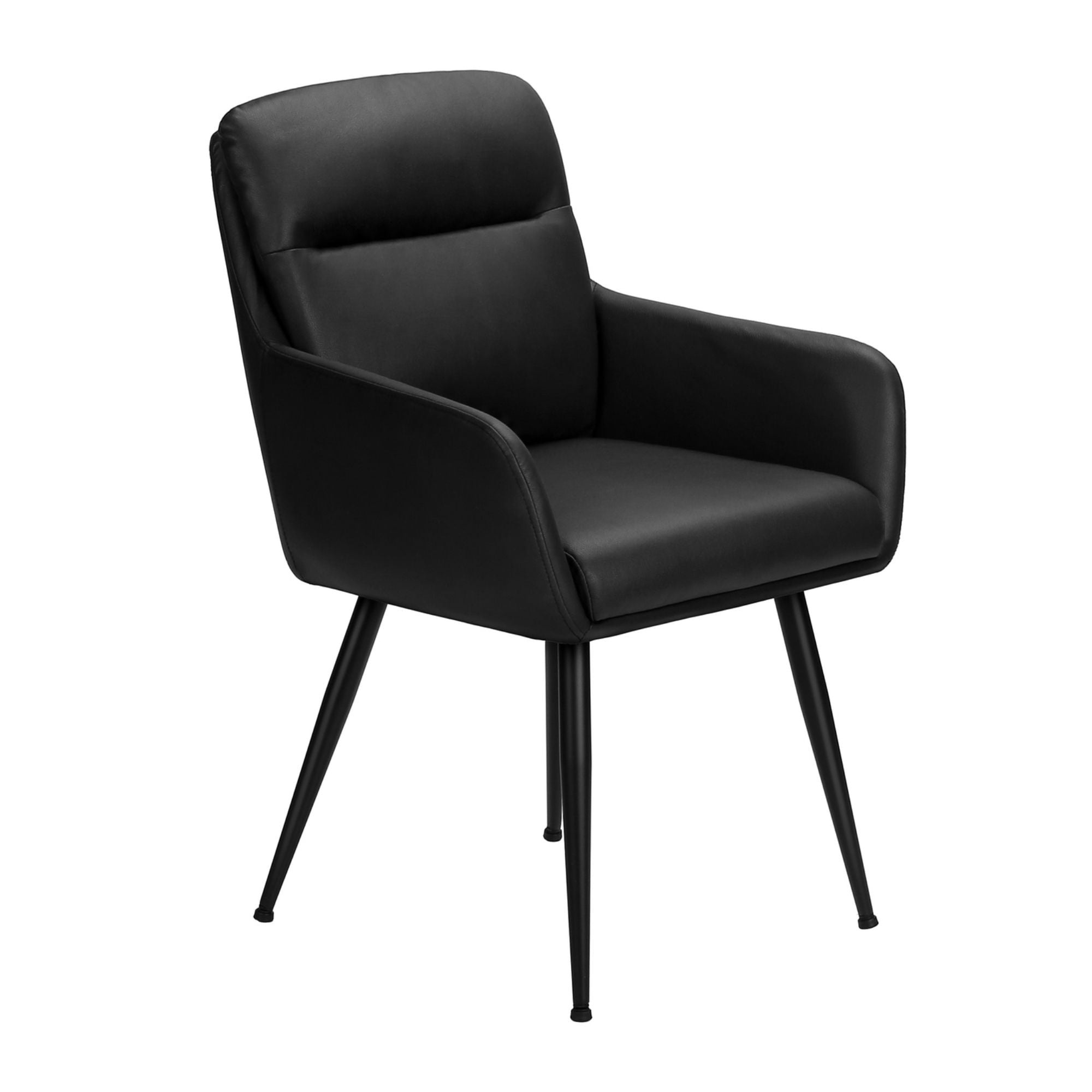 Set of two Monarch Specialties black leather-look dining chairs with sleek, modern design and cushioned seats.