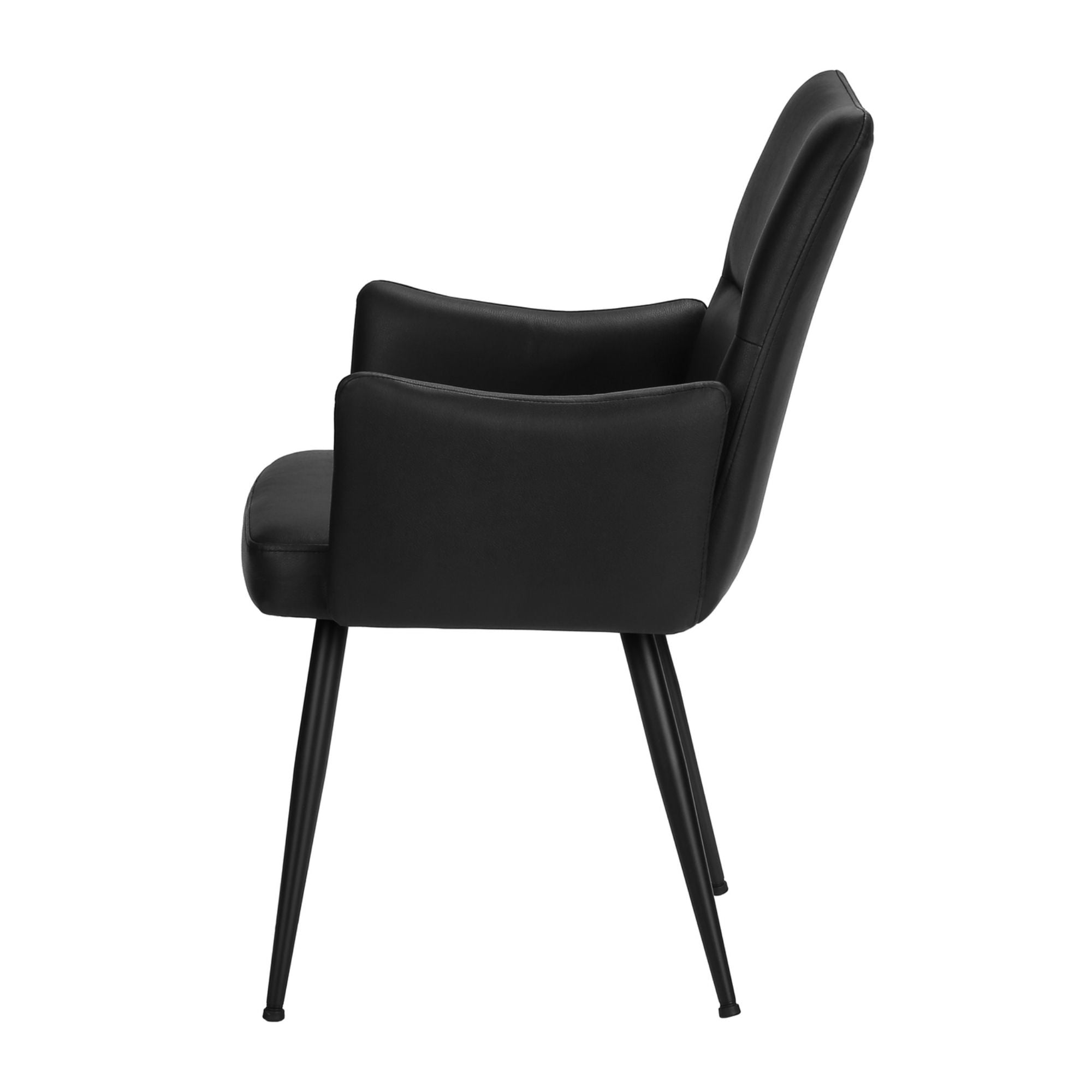 Pair of black leather-look dining chairs with metal legs from Monarch Specialties, showcasing modern design and comfortable seating.