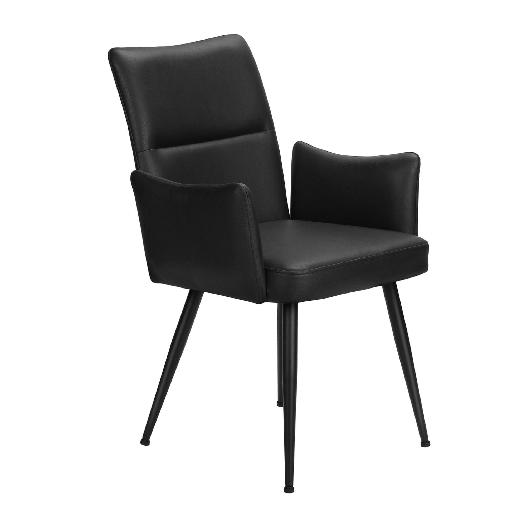 Set of two black leather-look dining chairs with metal legs by Monarch Specialties, showcasing modern seating for dining room.