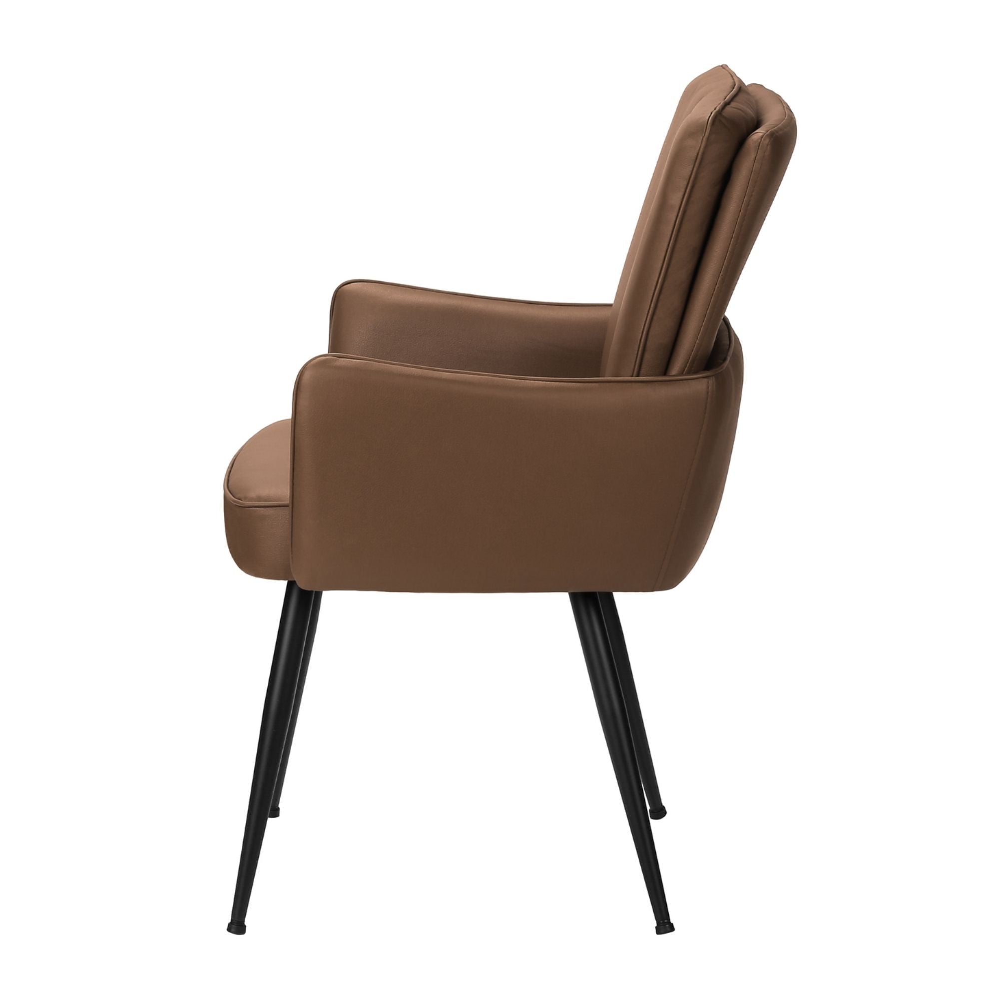 Set of two light brown leather-look dining chairs with black metal legs by Monarch Specialties, showcasing modern seating for dining rooms.