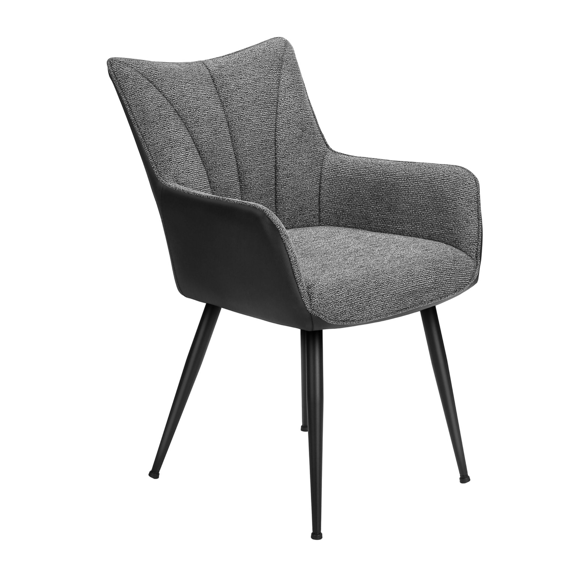 Pair of Monarch Specialties black and dark grey upholstered dining chairs with metal legs, showcasing modern seating for dining rooms.