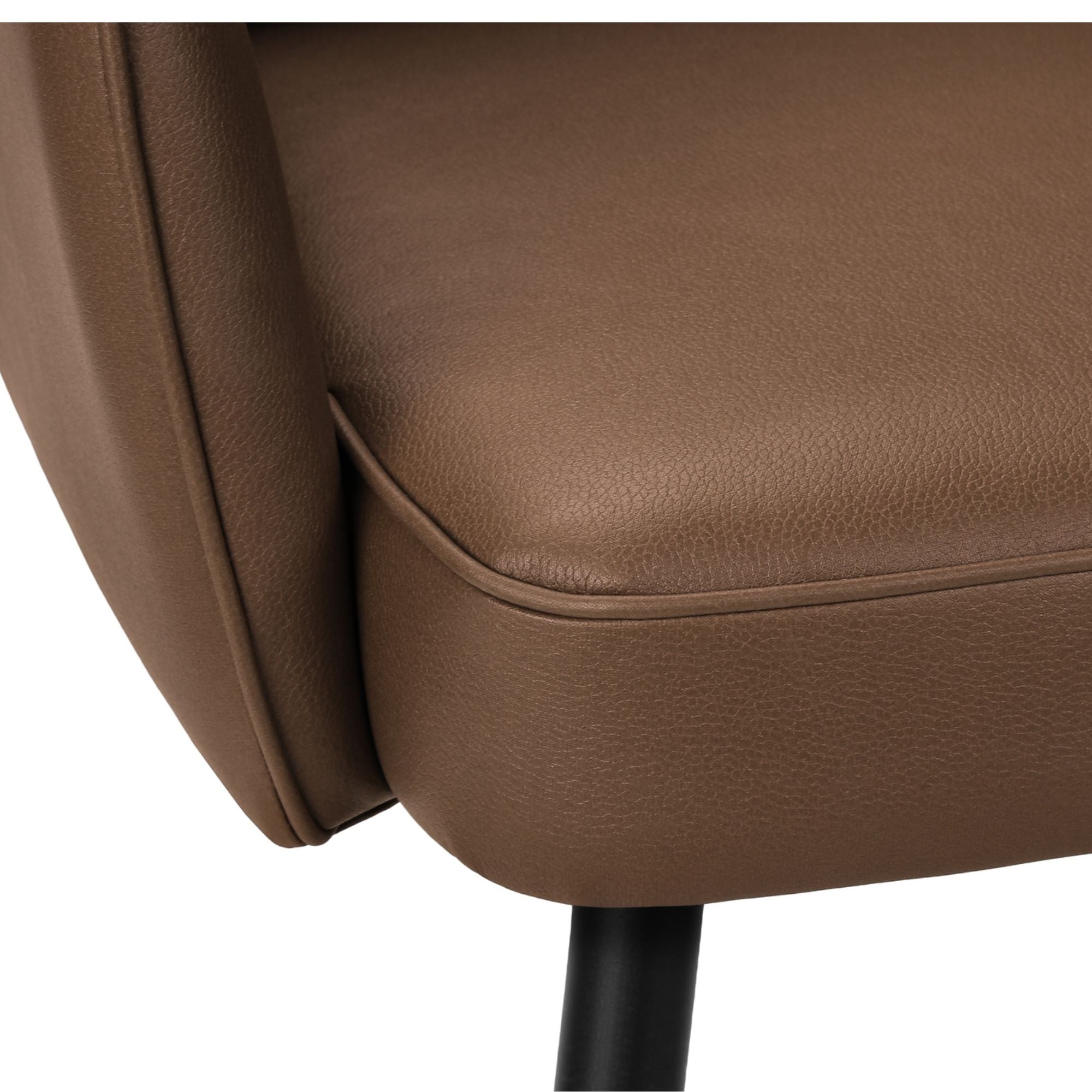 Set of two light brown leather-look dining chairs with black metal legs by Monarch Specialties, showing modern design and comfortable seating