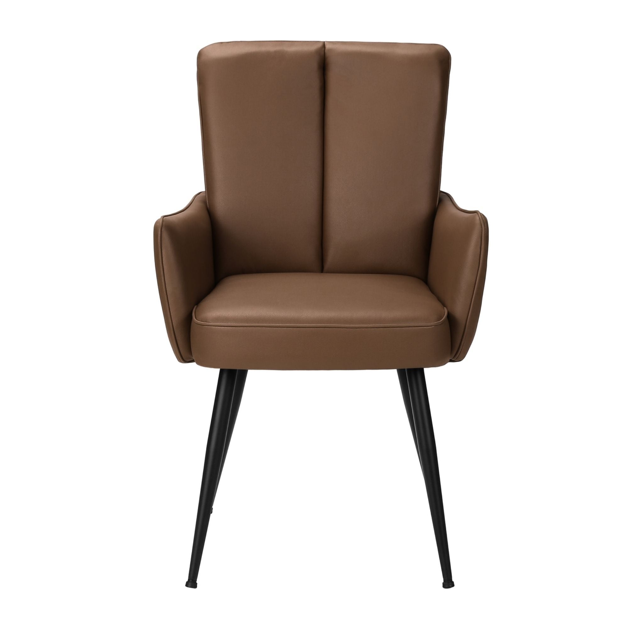 Set of two light brown leather-look dining chairs with black metal legs by Monarch Specialties, showcasing modern seating design.