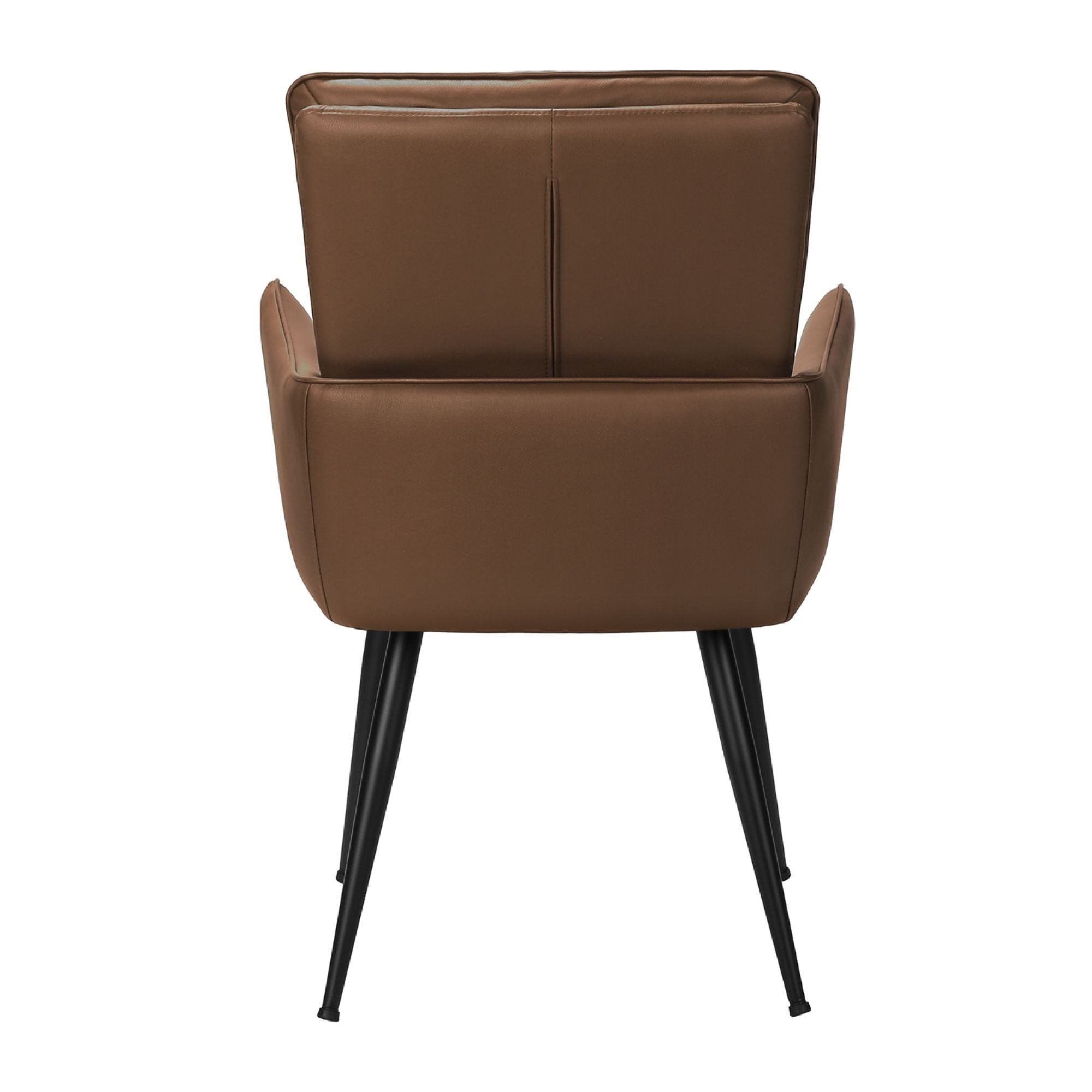 Set of two light brown leather-look dining chairs with black metal legs by Monarch Specialties, showing modern, stylish seating.