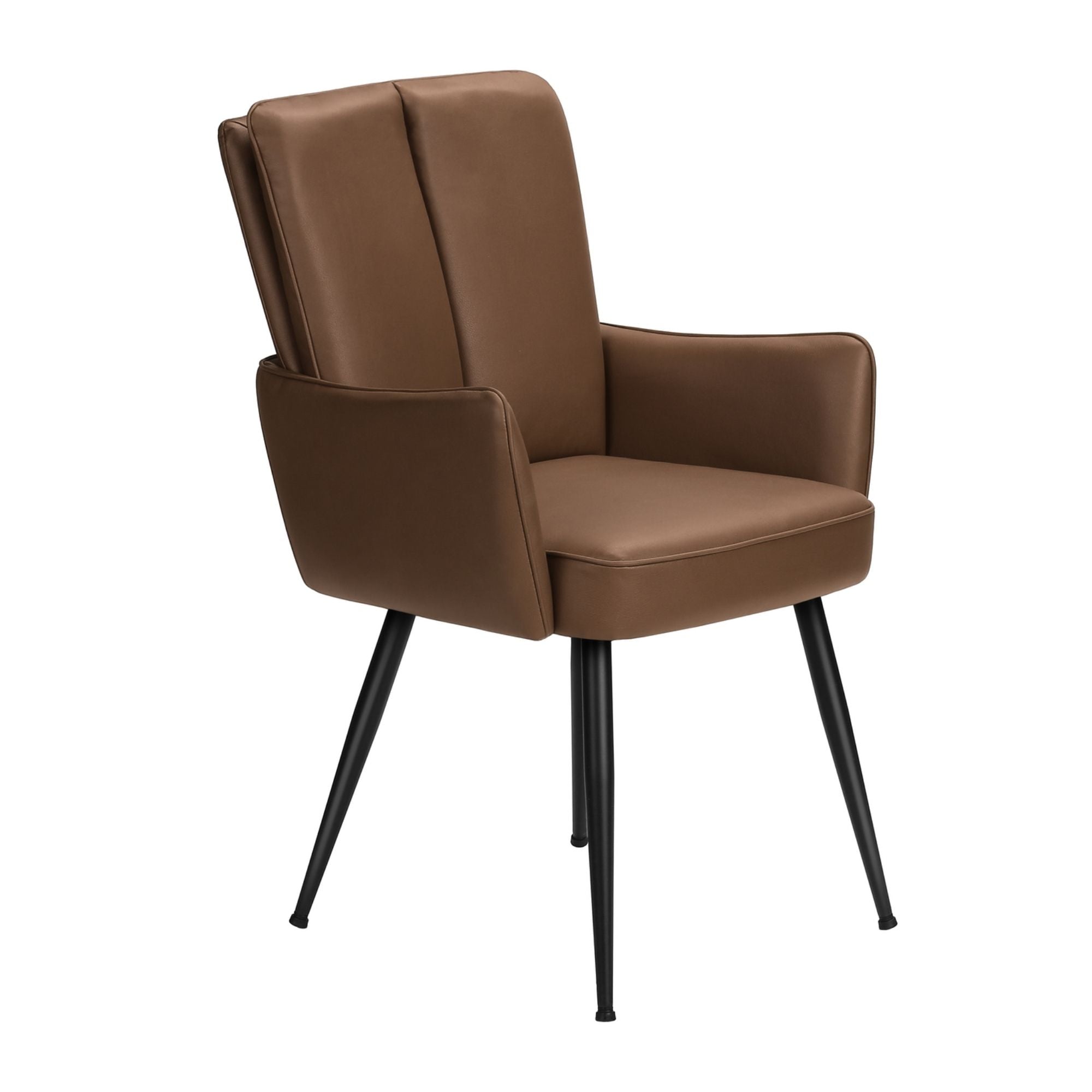 Set of two light brown leather-look dining chairs with black metal legs by Monarch Specialties, showcasing modern dining room seating.