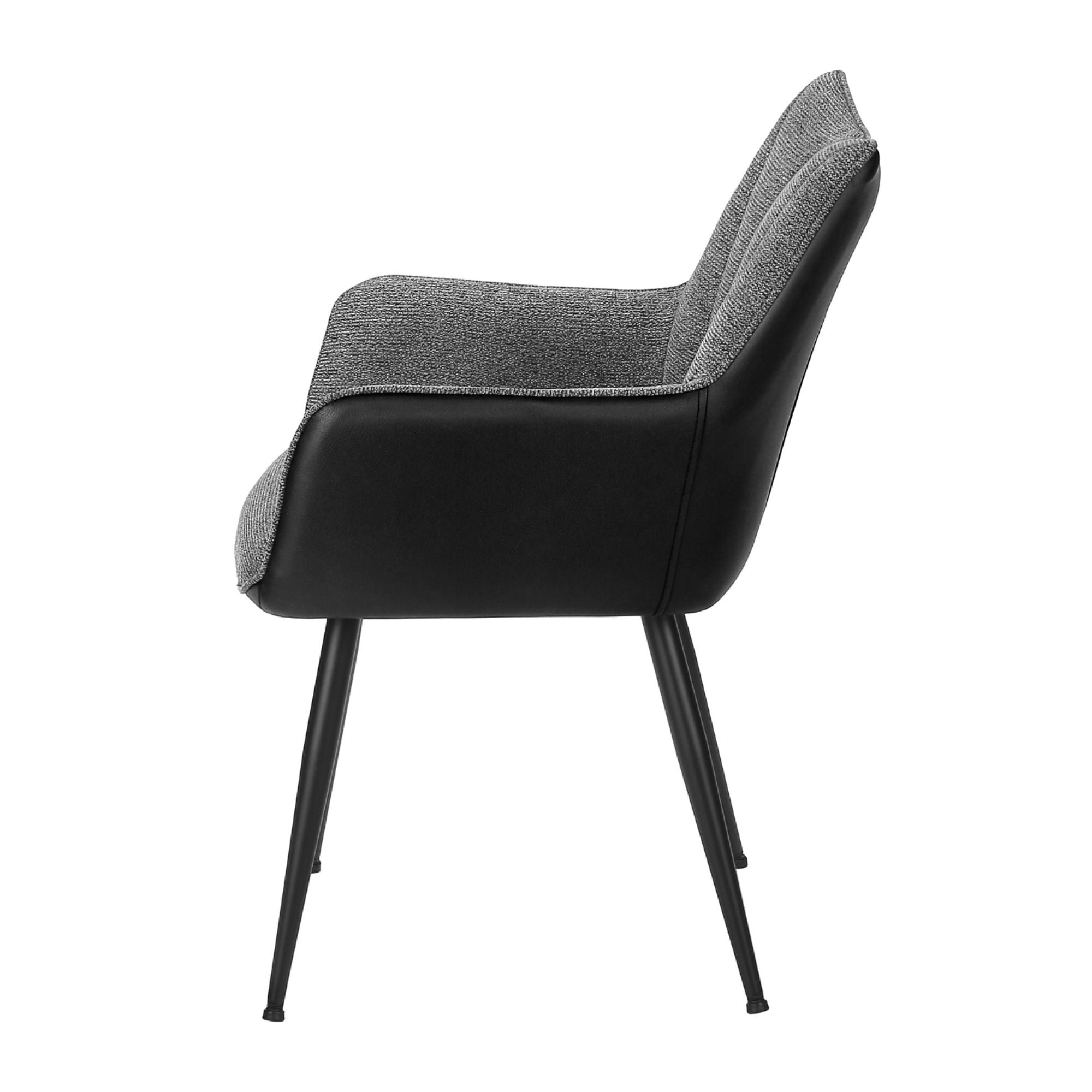 Set of two Monarch Specialties black and dark grey upholstered dining chairs with metal legs, showcasing modern seating for dining rooms.