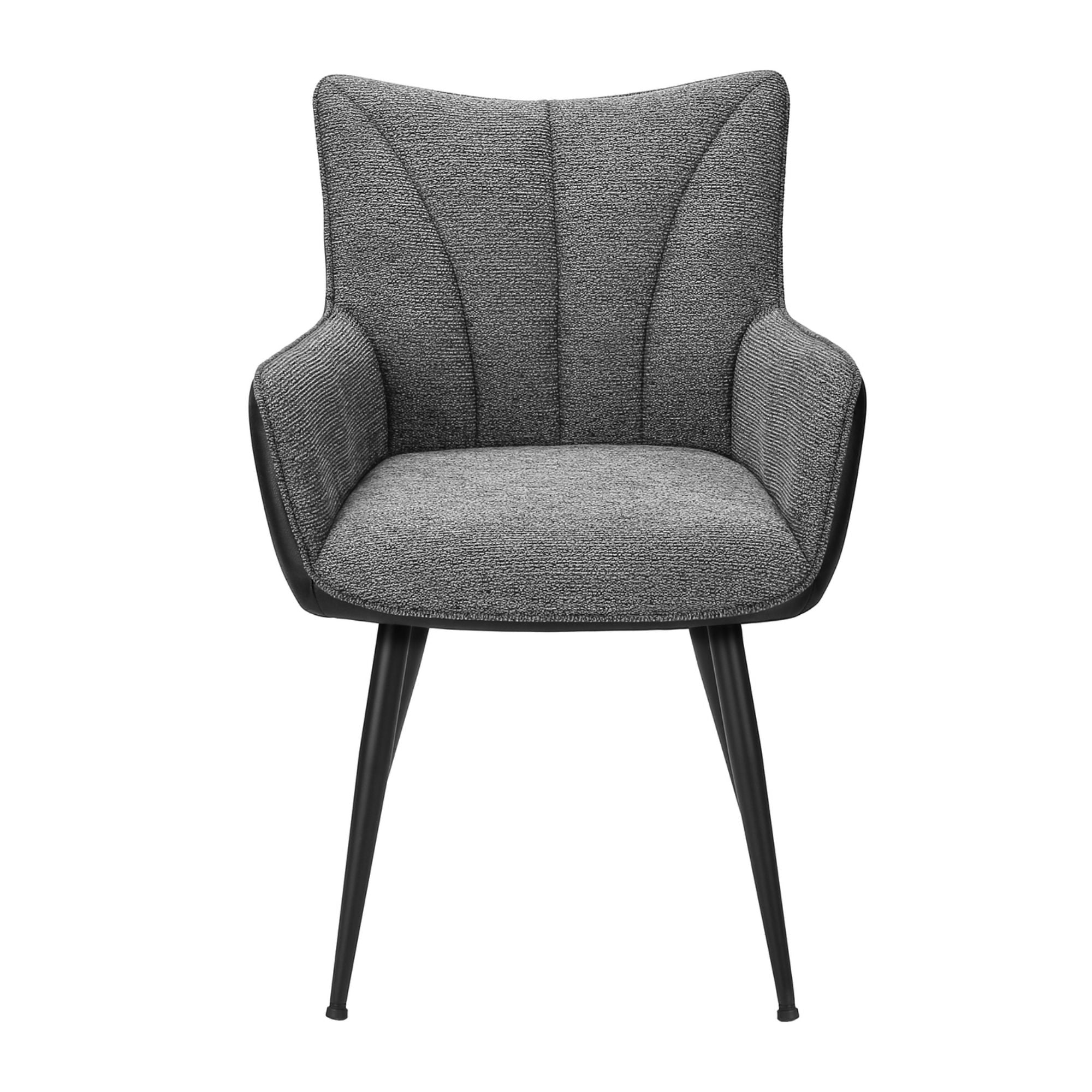 Pair of Monarch Specialties black and dark grey upholstered dining chairs with metal legs, set of two, modern and stylish.