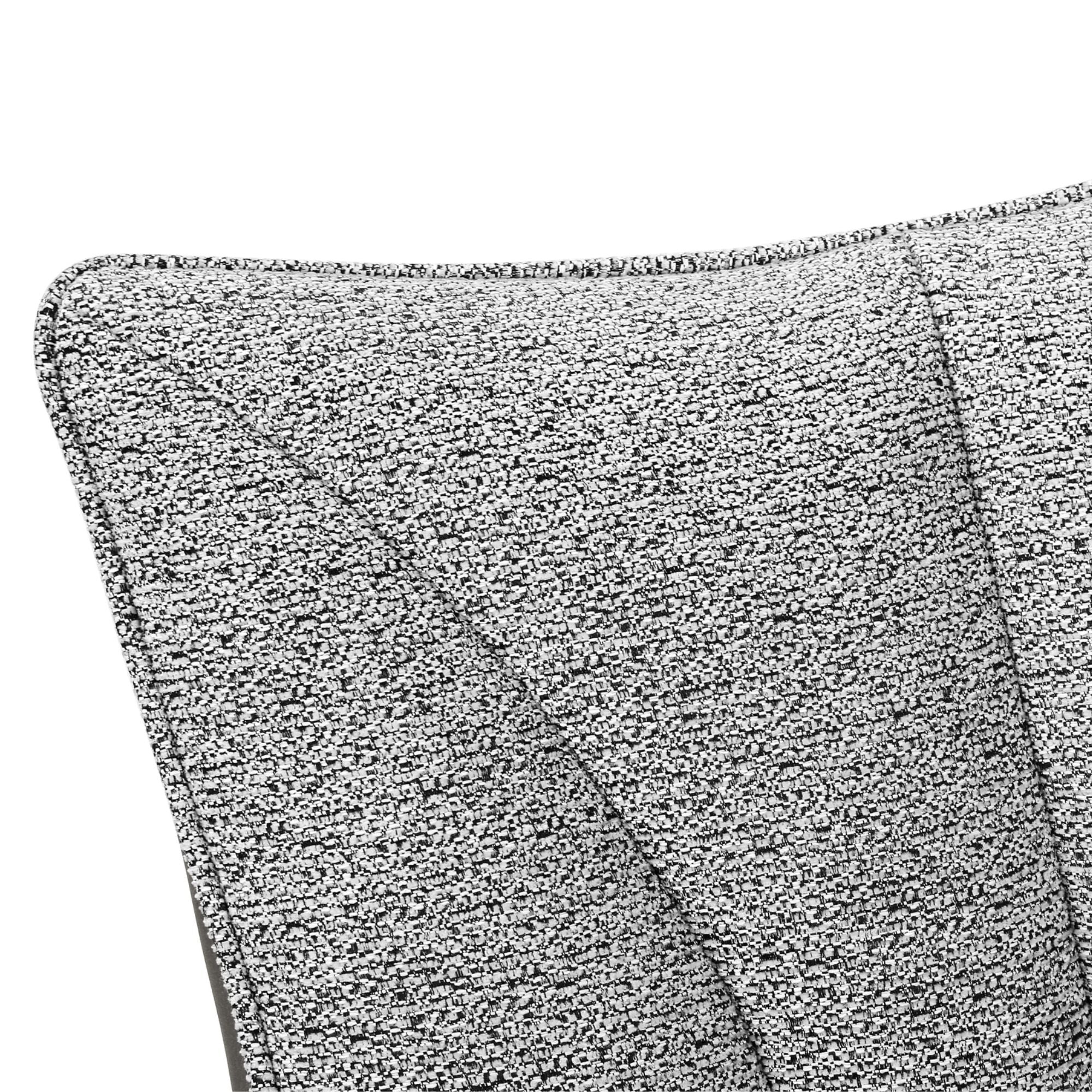 Set of two grey and light grey upholstered Monarch Specialties dining chairs with metal legs, showing their modern design and fabric texture.