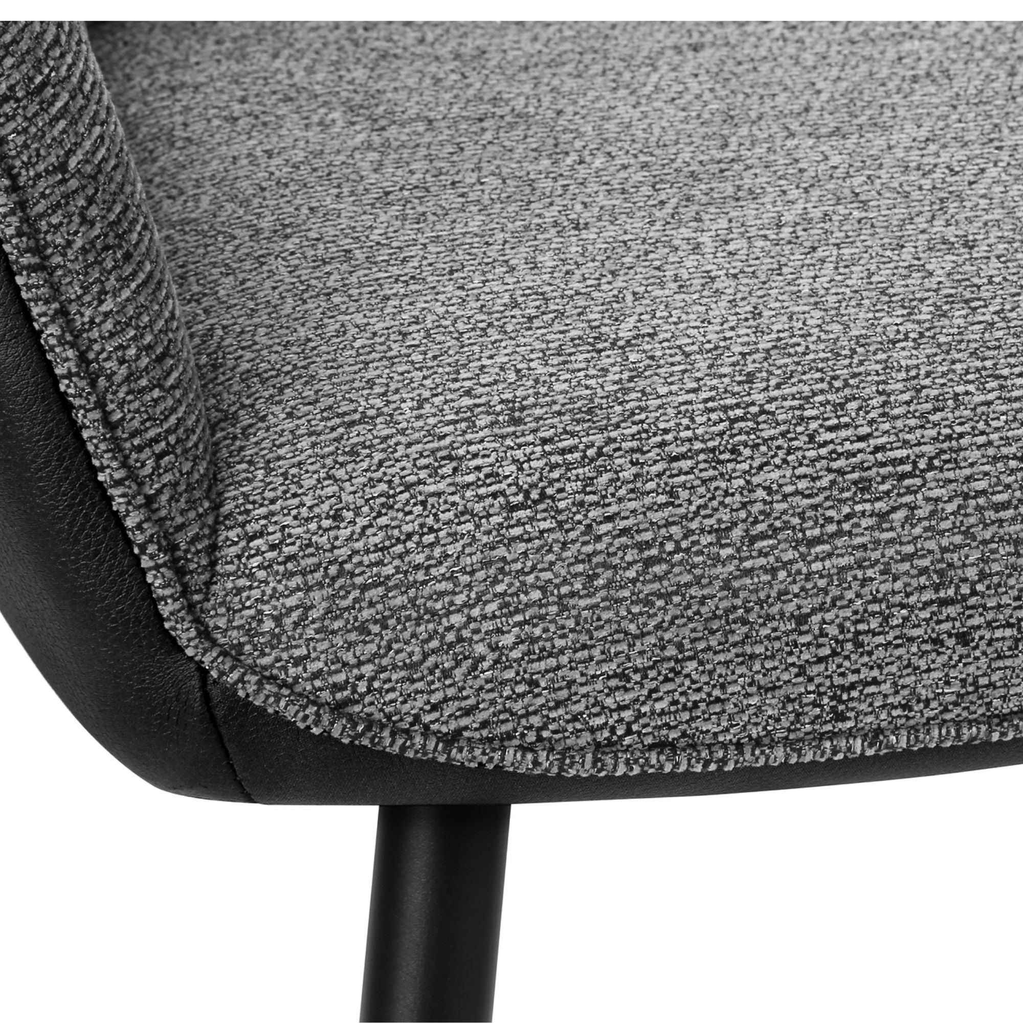 Set of two Monarch Specialties black and dark grey upholstered dining chairs with metal legs, modern and stylish for dining room.