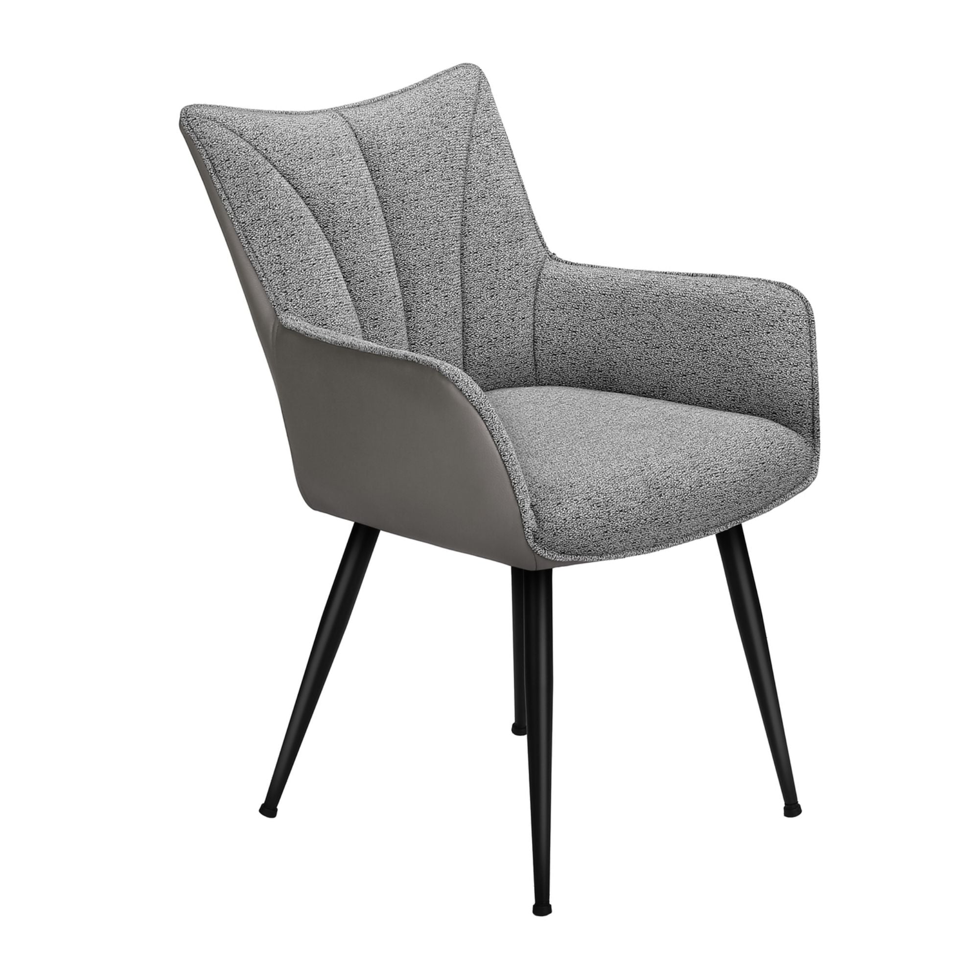 Set of two grey and light grey upholstered dining chairs with metal legs from Monarch Specialties. Modern, comfortable seating.