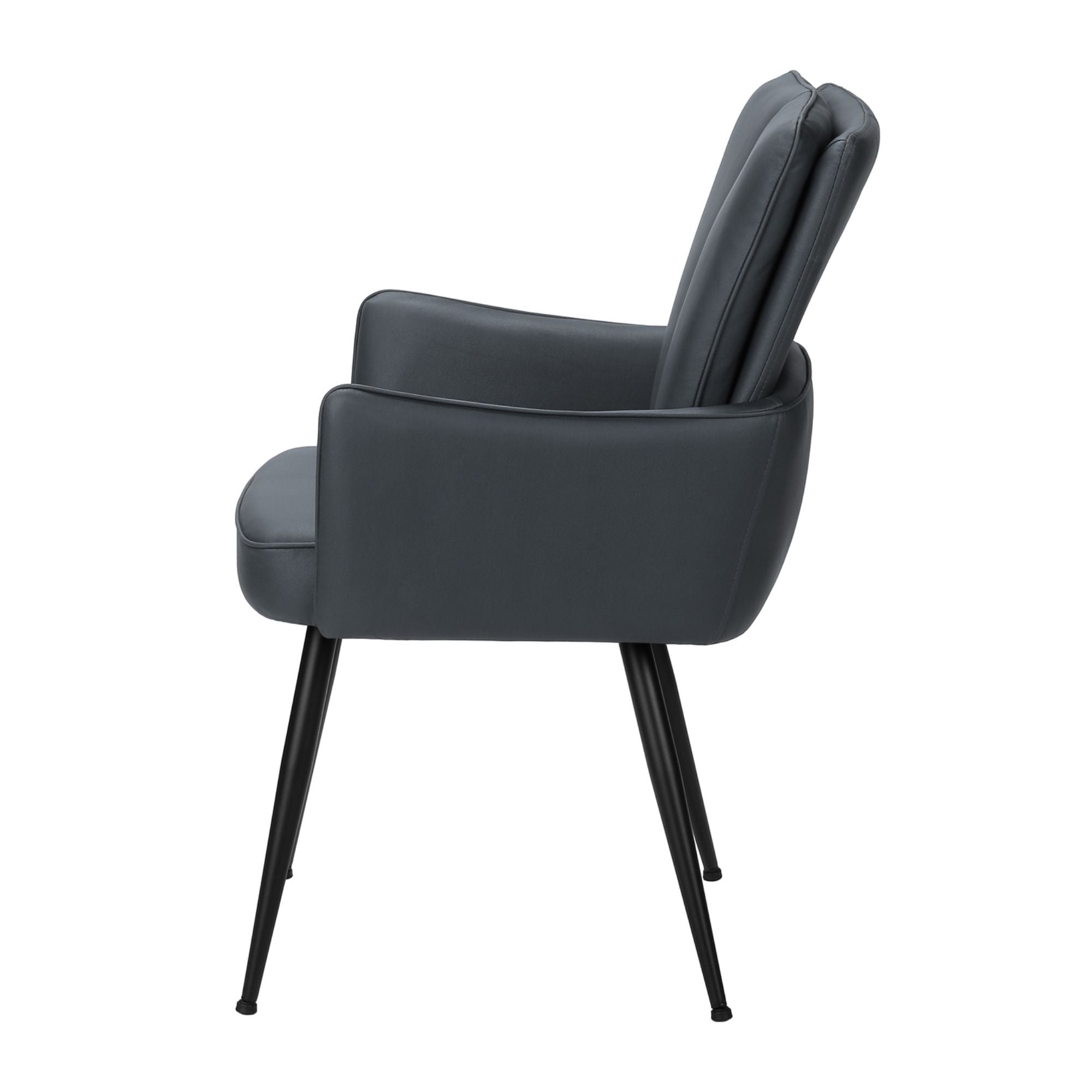 Set of two blue leather-look Monarch Specialties dining chairs with black metal legs, showcasing modern design and comfortable seating.
