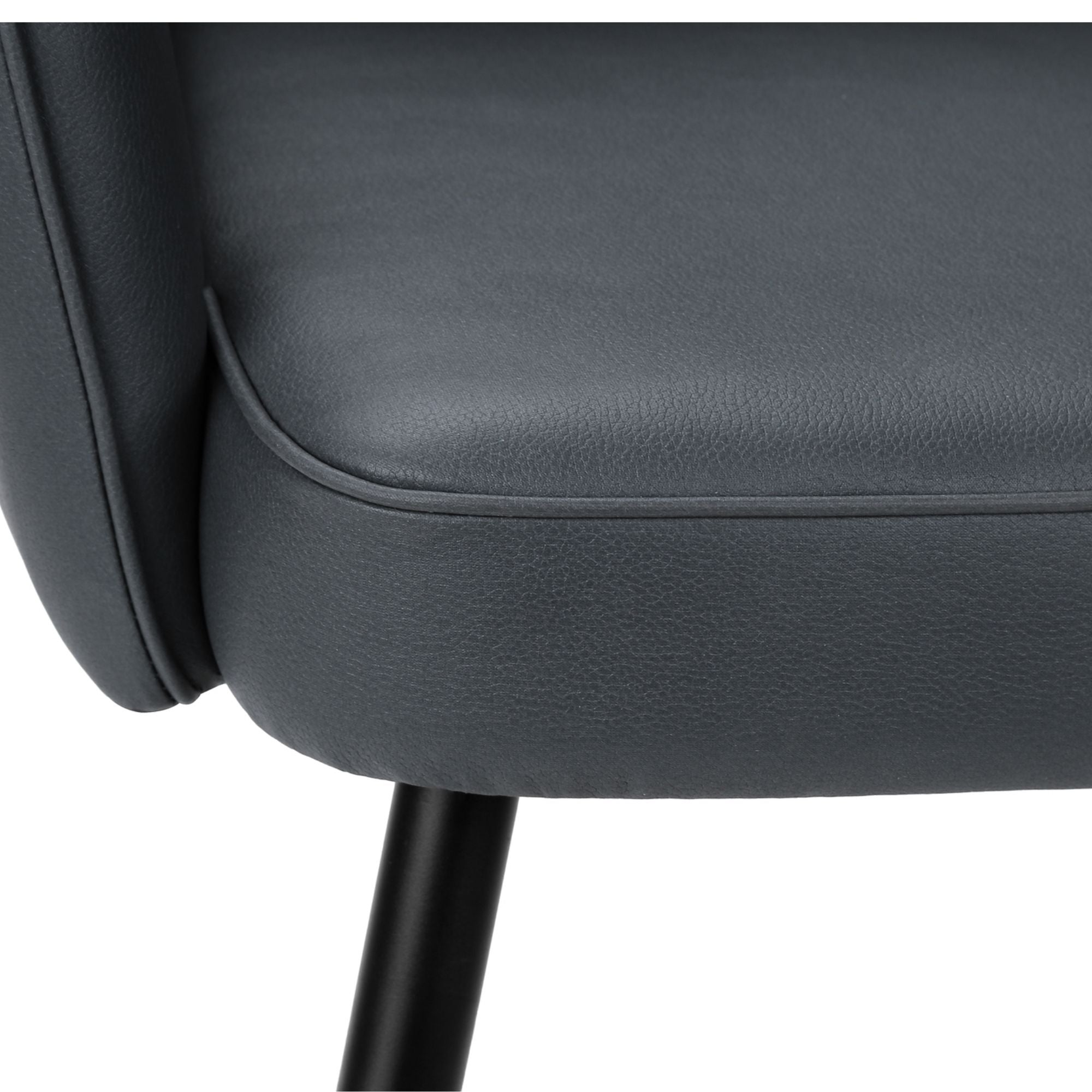 Set of two blue leather-look dining chairs with black metal legs by Monarch Specialties, showcasing modern seating with stylish design.