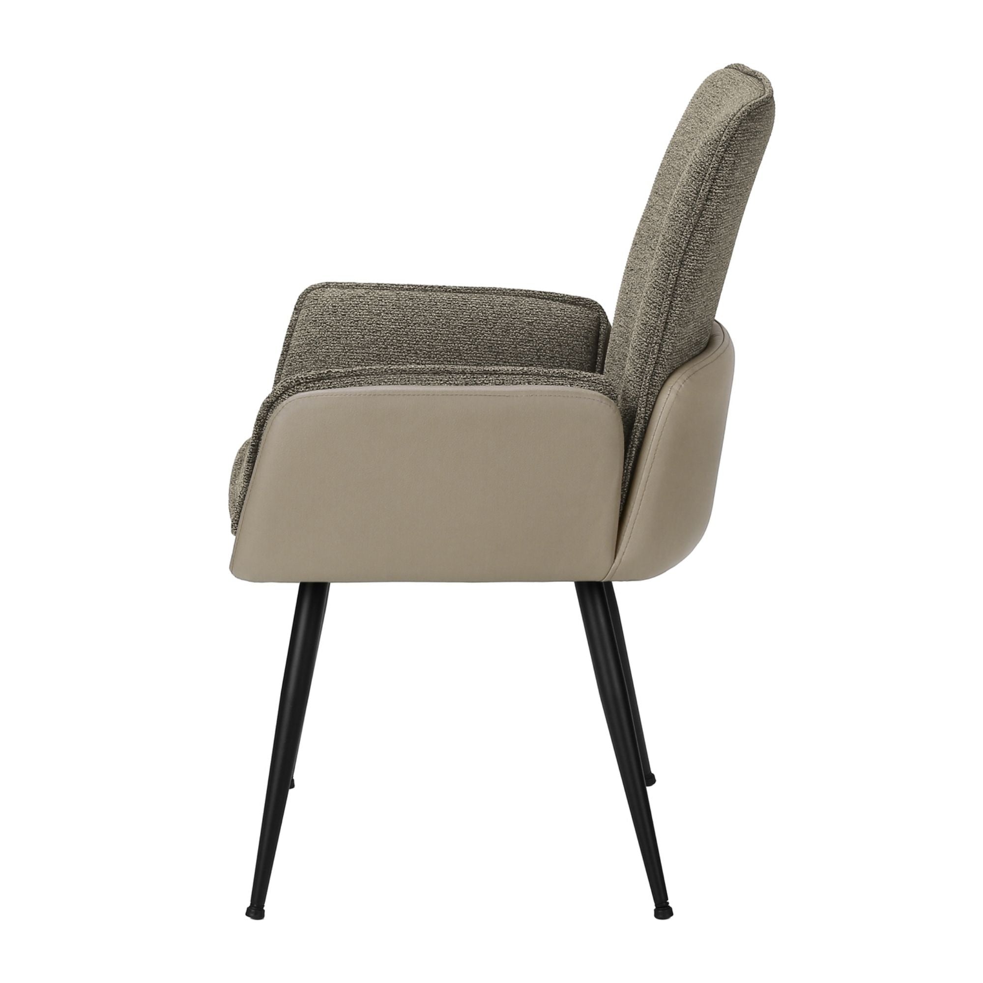 Set of two taupe and brown upholstered dining chairs with metal legs by Monarch Specialties, showing plush fabric and modern design.