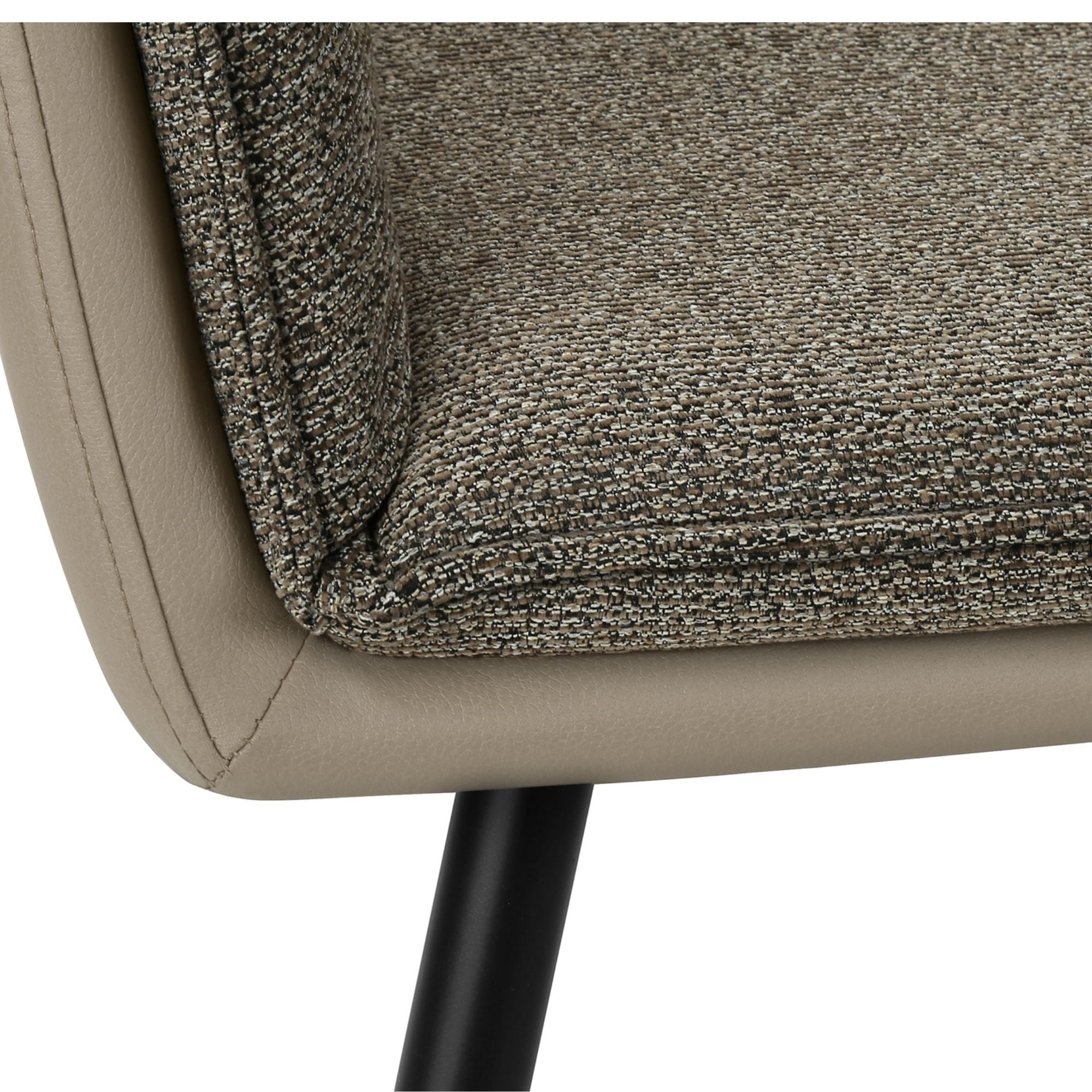 Set of two Monarch Specialties taupe and brown upholstered dining chairs with metal legs, showcasing modern design and comfortable seating.