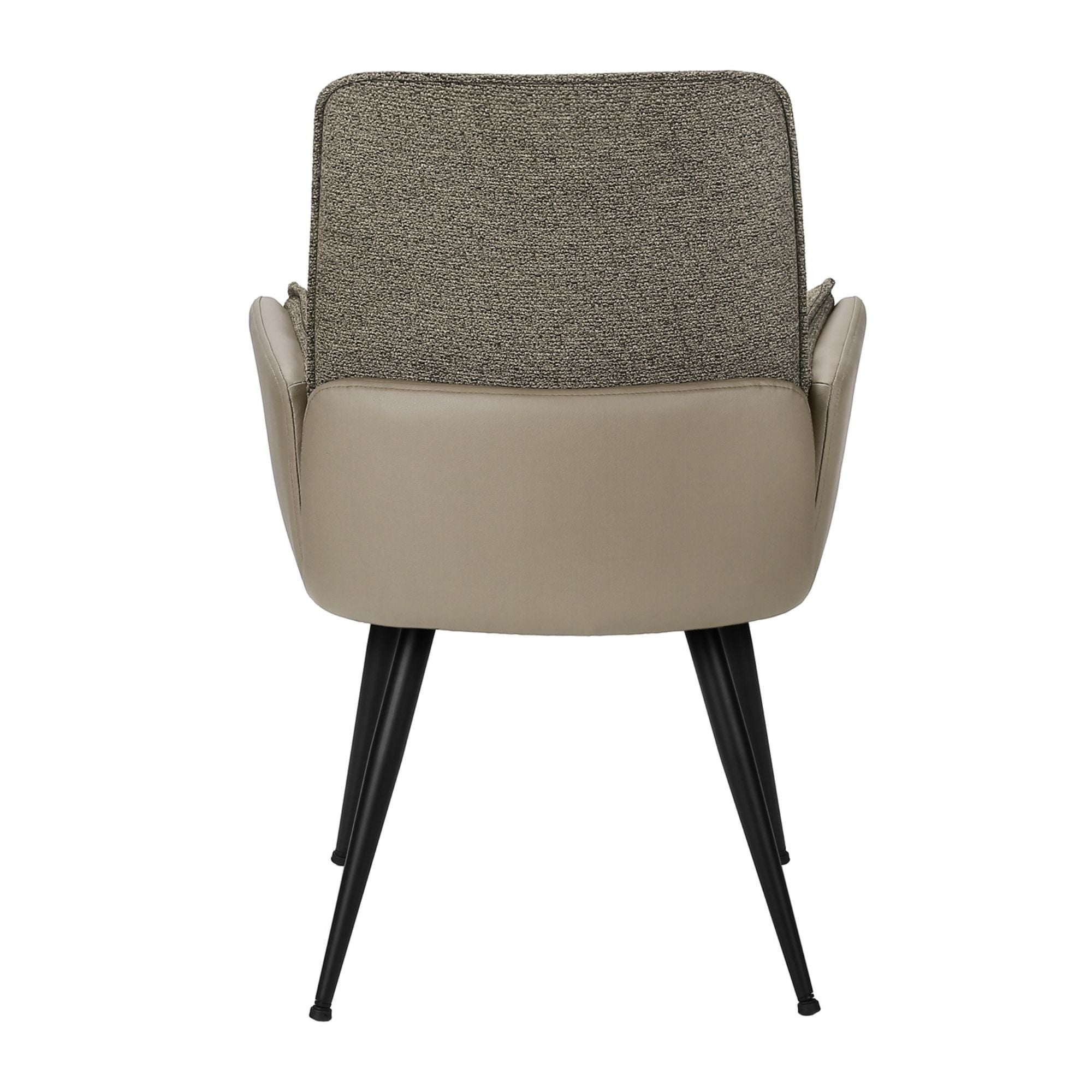 Set of two Monarch Specialties taupe and brown upholstered dining chairs with metal legs, featuring cushioned seats and modern design.