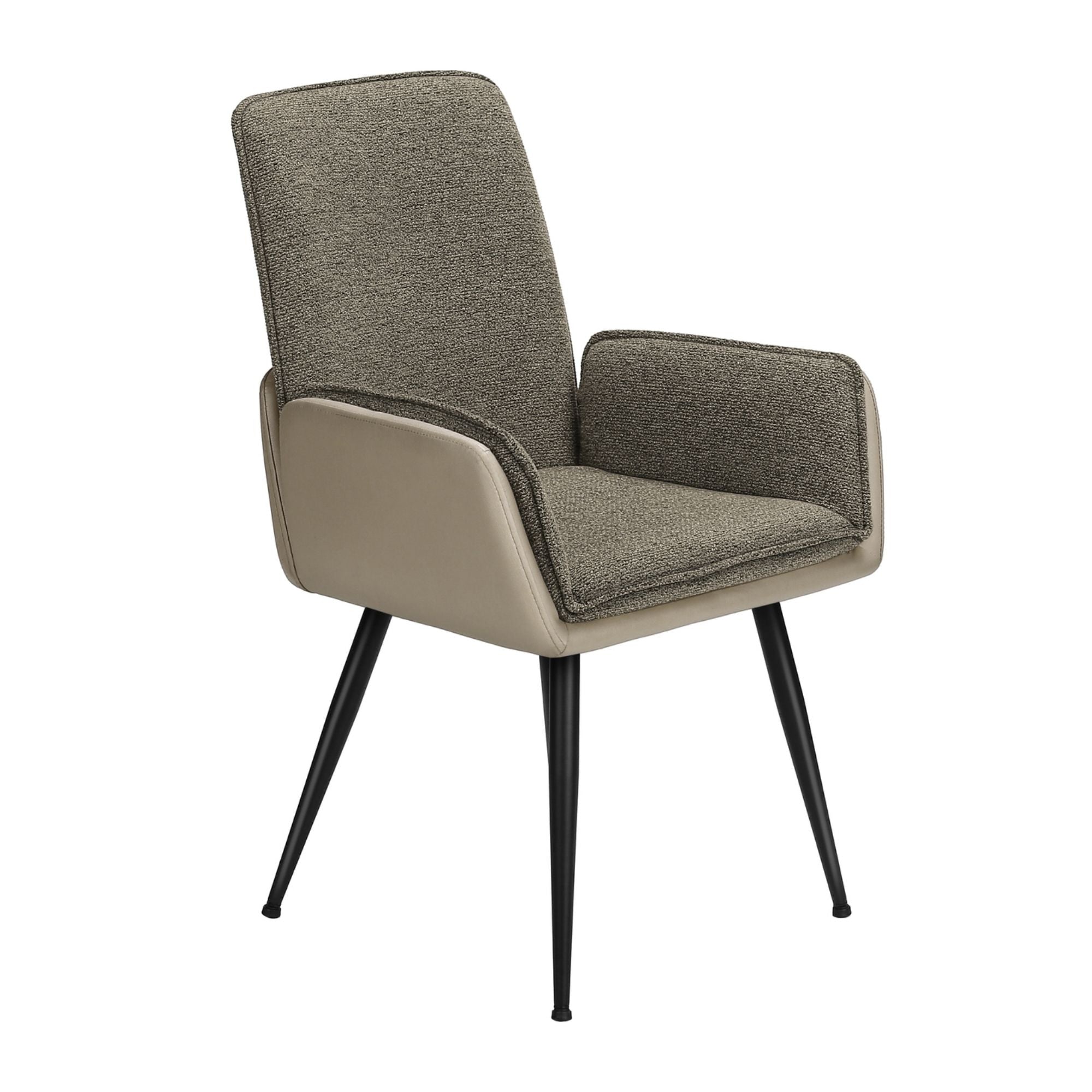 Set of two Monarch Specialties taupe and brown upholstered dining chairs with metal legs, showcasing padded seats and modern design.