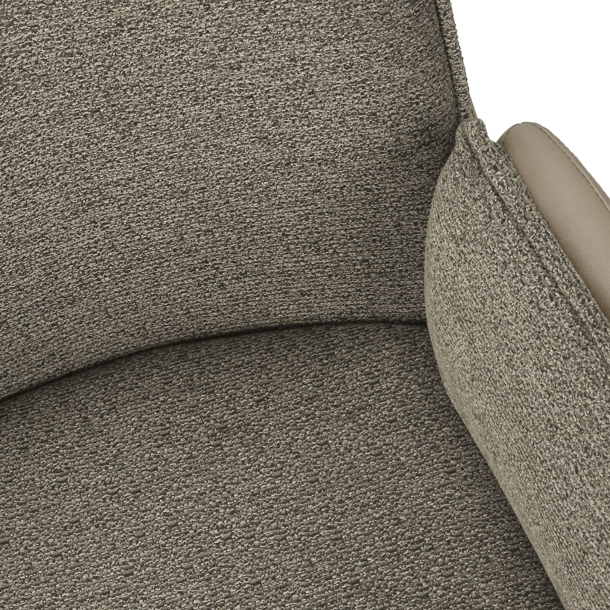 Set of two Monarch Specialties taupe and brown upholstered dining chairs with metal legs, shown from a side angle.