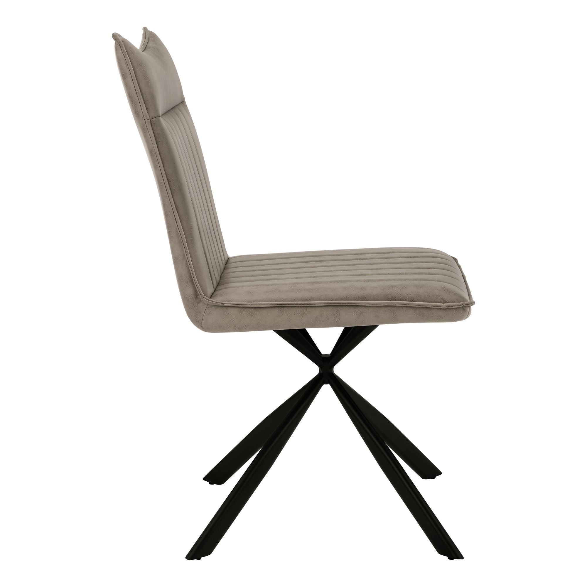 Set of two taupe fabric dining chairs with starburst metal base by Monarch Specialties, showcasing stylish modern design.