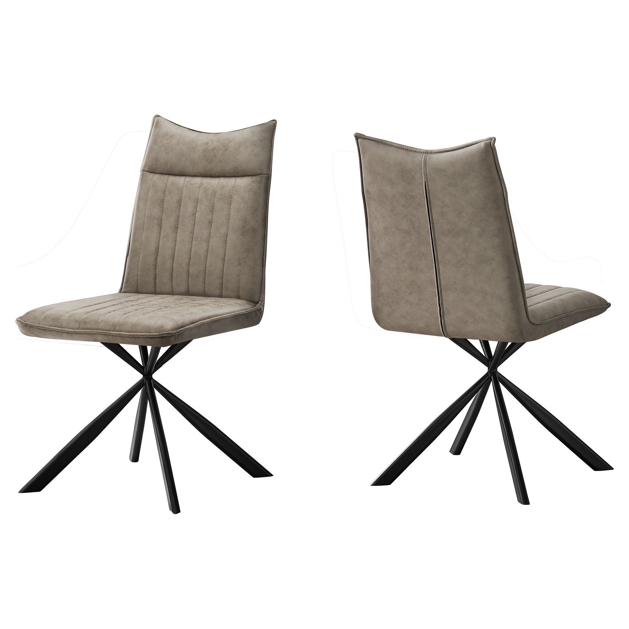 Set of two taupe fabric dining chairs with starburst metal bases by Monarch Specialties, stylish and modern for dining rooms.