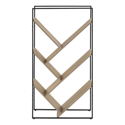 Dark taupe and black metal Monarch Specialties Shelfix 60-inch bookcase with multiple shelves for storage and display.