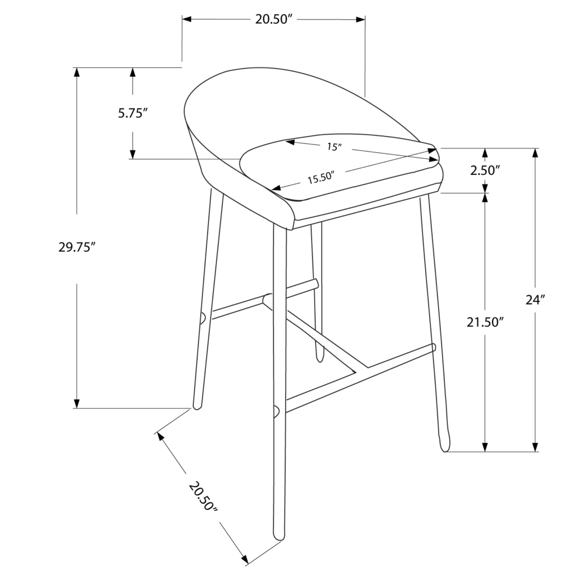 Set of two Luna Grey Monarch Specialties counter height bar stools with cushioned seats and sleek metal frames.