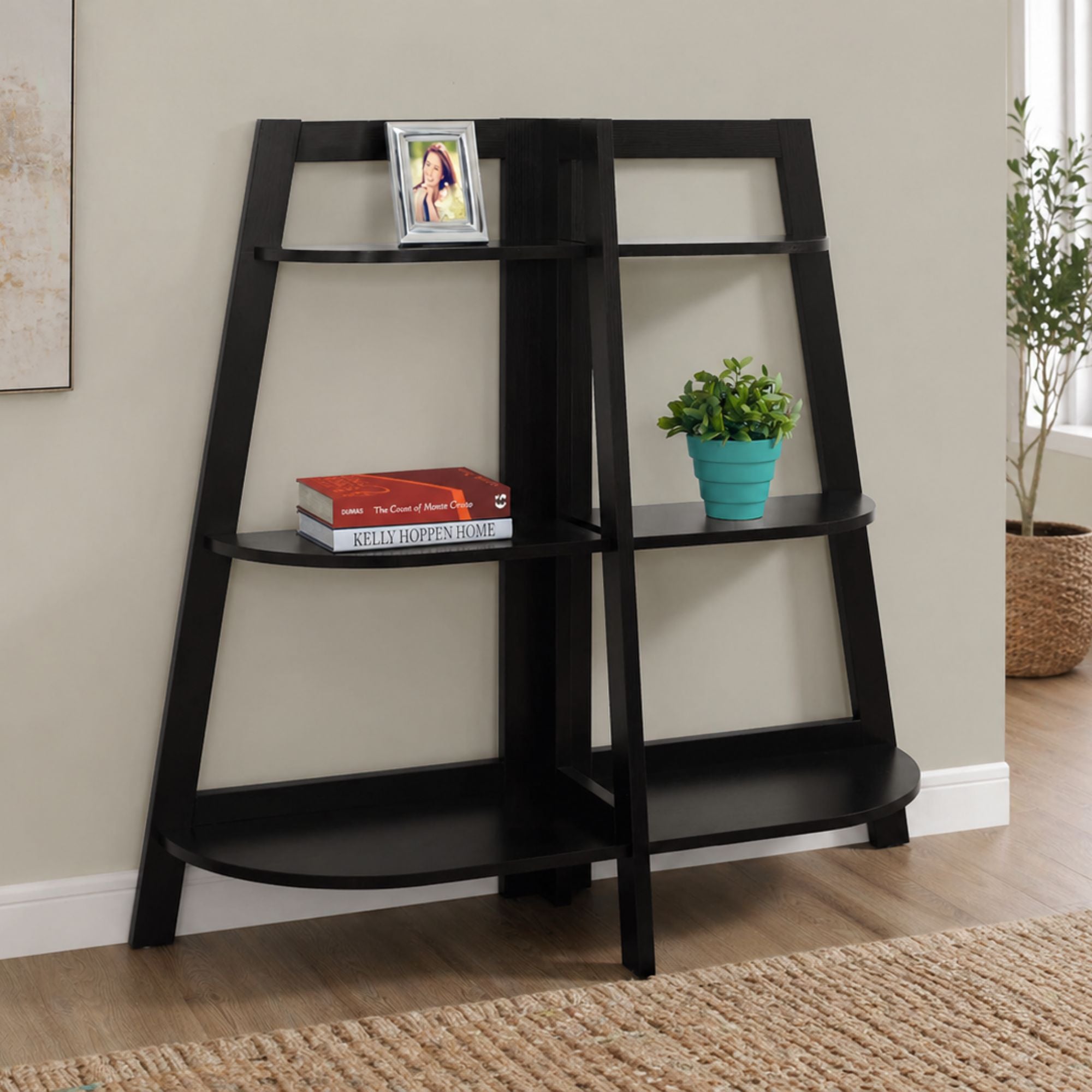Monarch Specialties Opulor 48-inch tall accent bookcase with multiple shelves and open storage, modern wood finish.