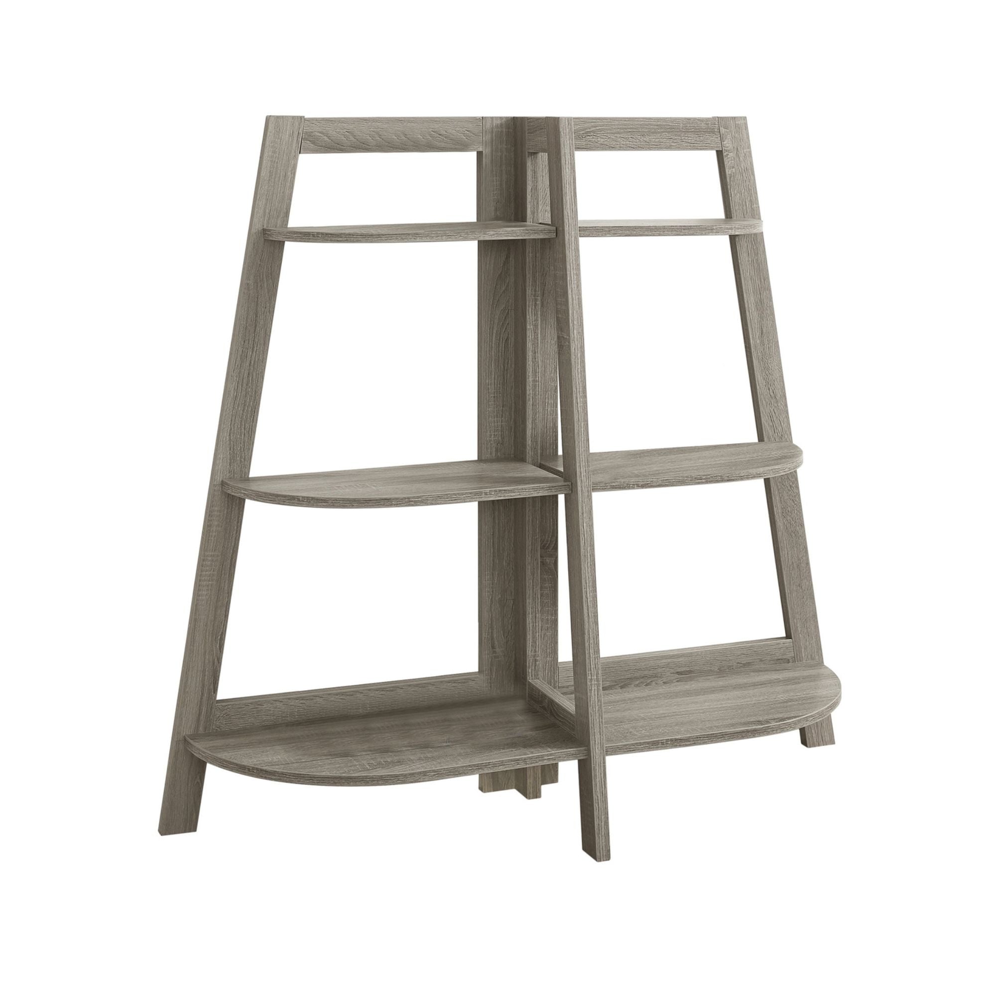 Monarch Specialties Opulor 48-inch tall accent bookcase with multiple shelves and a modern design, shown with books and decorative items.