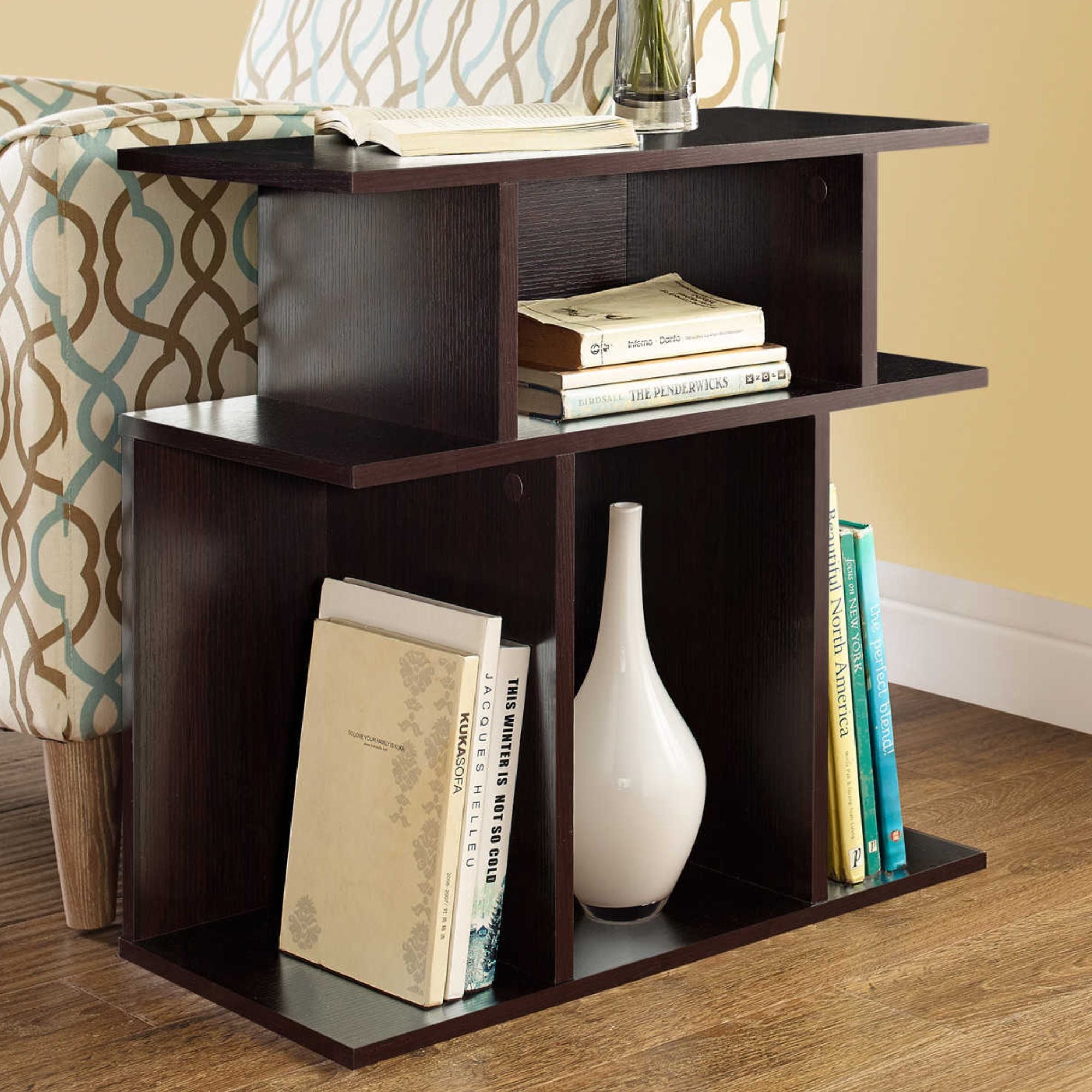 Monarch Specialties Espresso Nightstand with open shelves, modern wood finish, and sleek design for bedroom storage and decor.