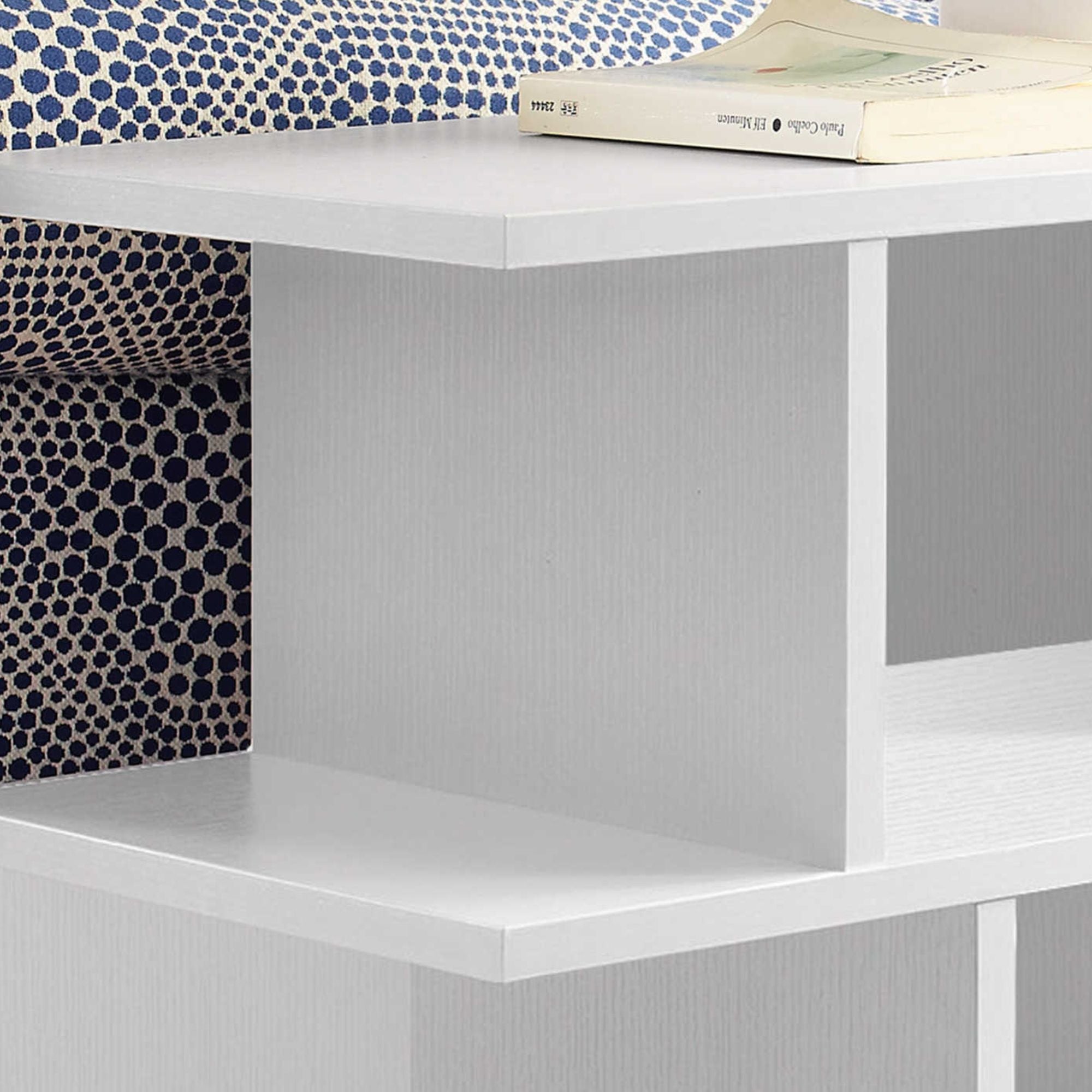 White Monarch Specialties nightstand with open shelves and clean design, ideal for bedroom storage and organization.
