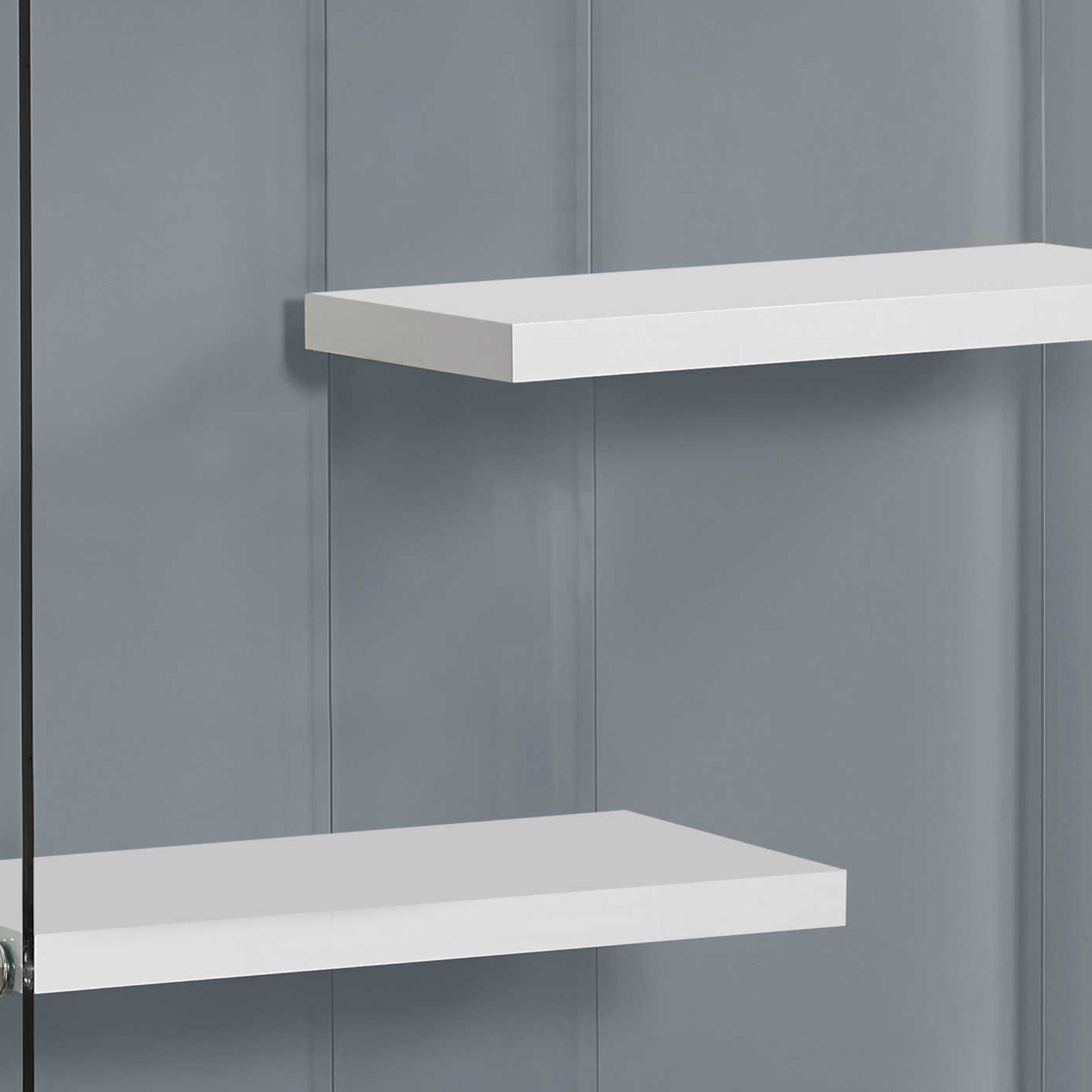 Monarch Specialties Cubiq 60-inch glossy white bookcase with tempered glass shelves, modern storage and display unit.