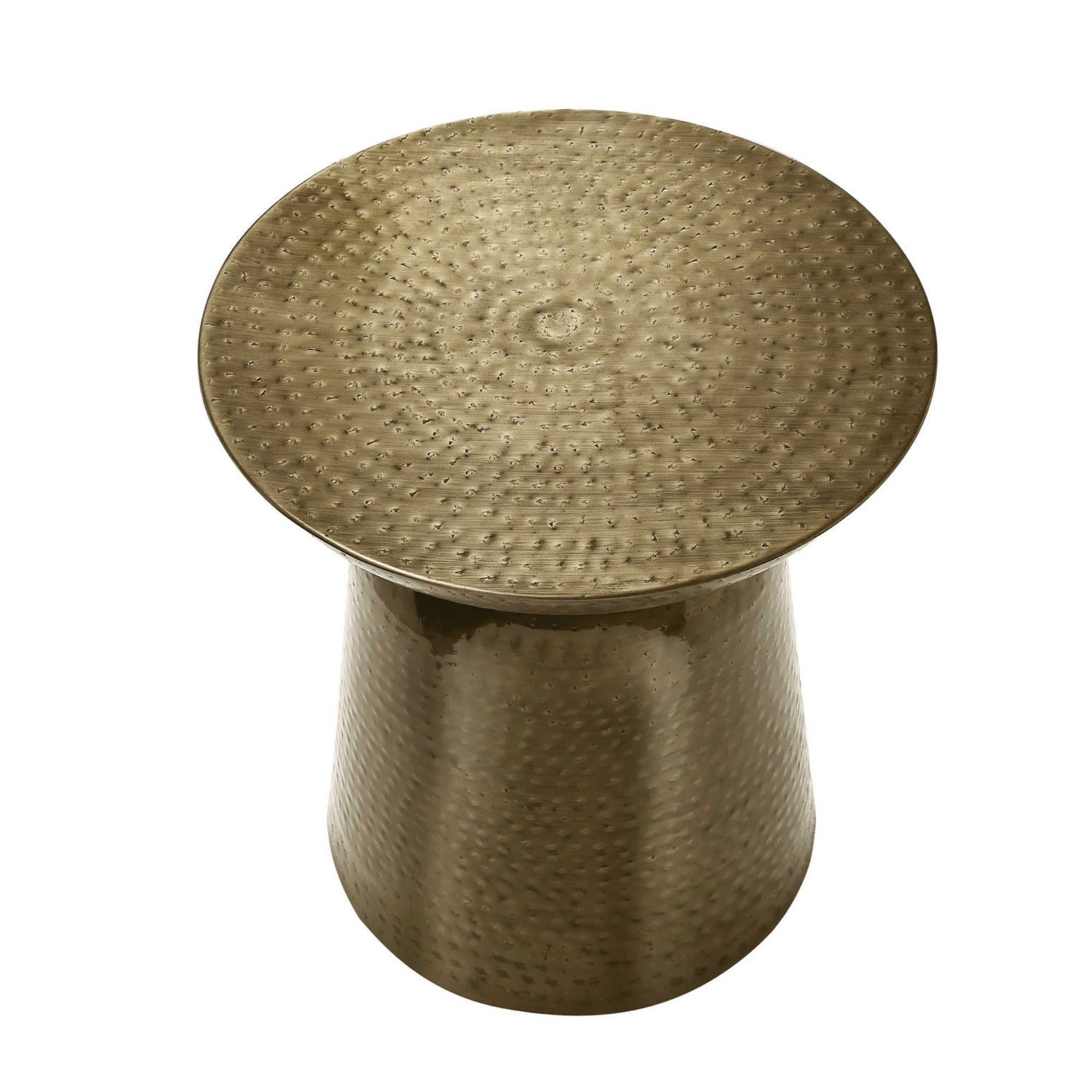 Gold Orvian Accent Table by Monarch Specialties with a sleek, modern design and a round top displaying a smooth gold finish.
