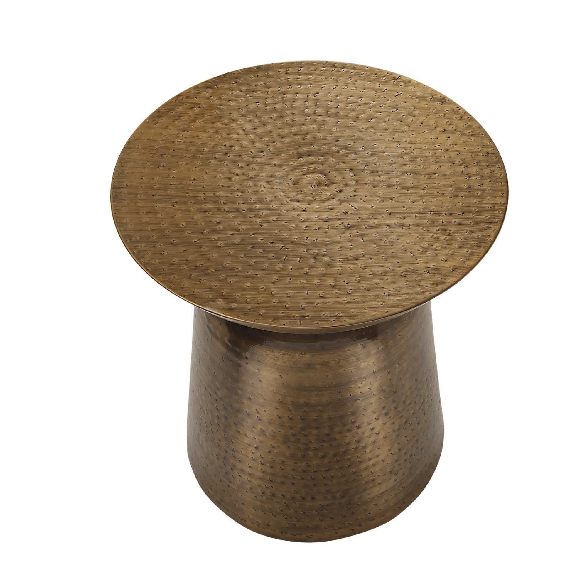 Orvian accent table in copper by Monarch Specialties, featuring a sleek round tabletop and modern design.
